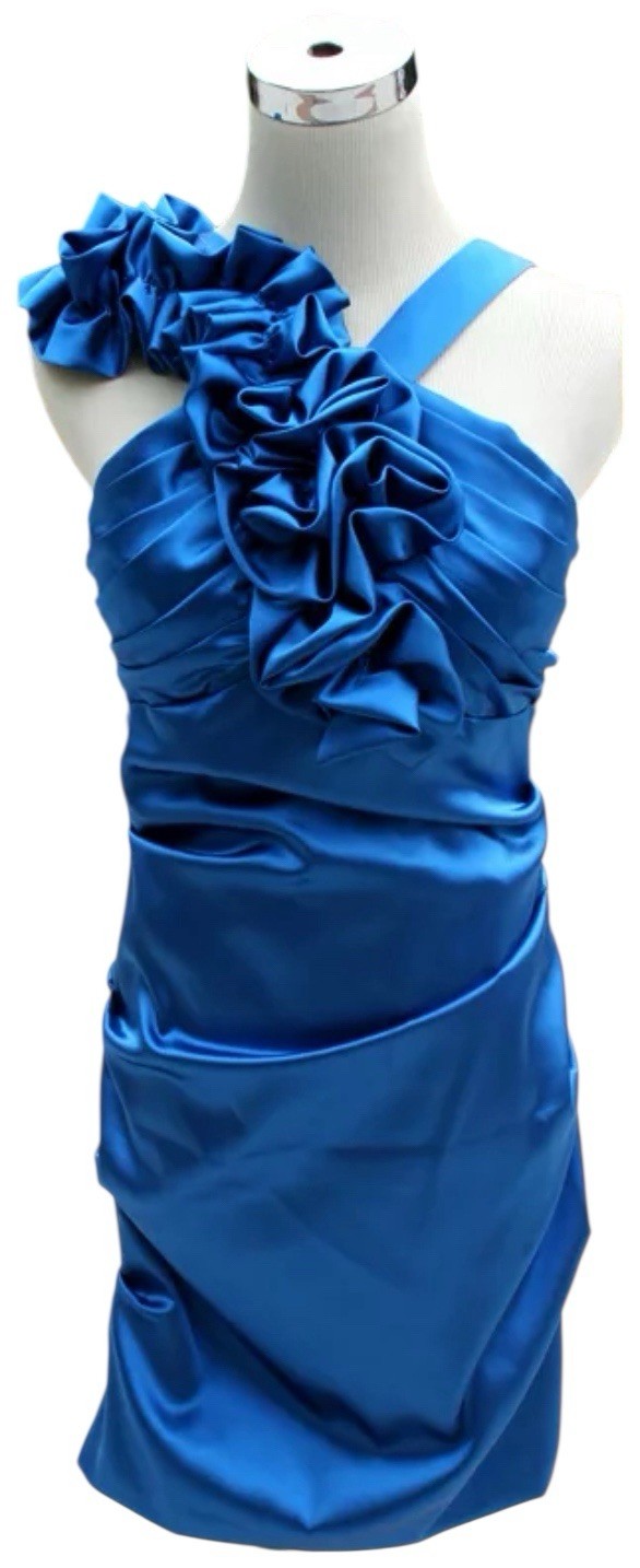 Vintage BLONDIE NITES Gorgeous Blue Formal Prom Party Wiggle Bodycon Satin Sexy