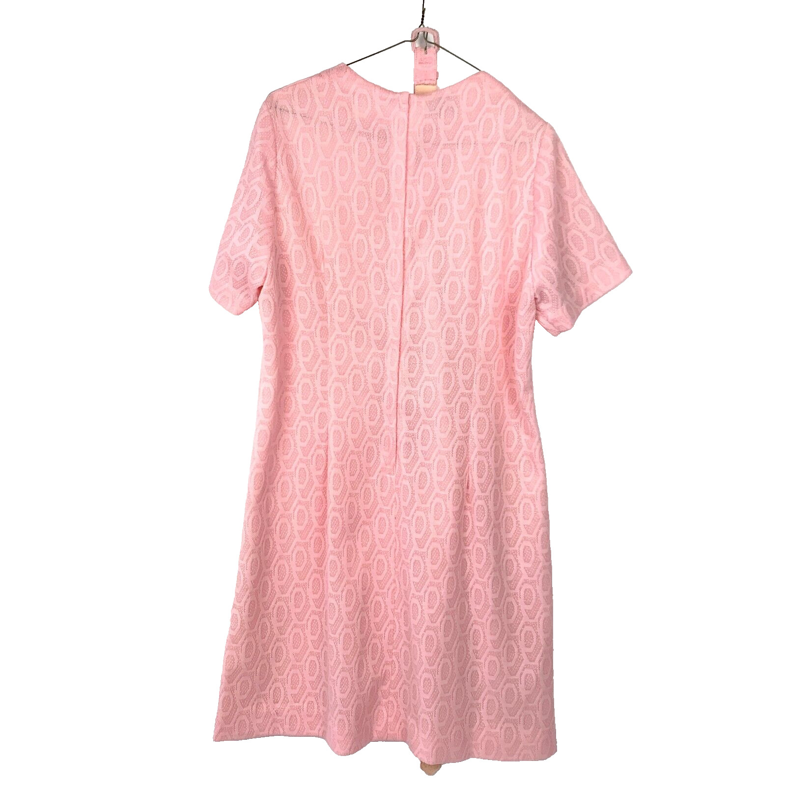 Vintage 60s Martha Manning Original Pink Textured Polyester Belt Dress Chest 44″