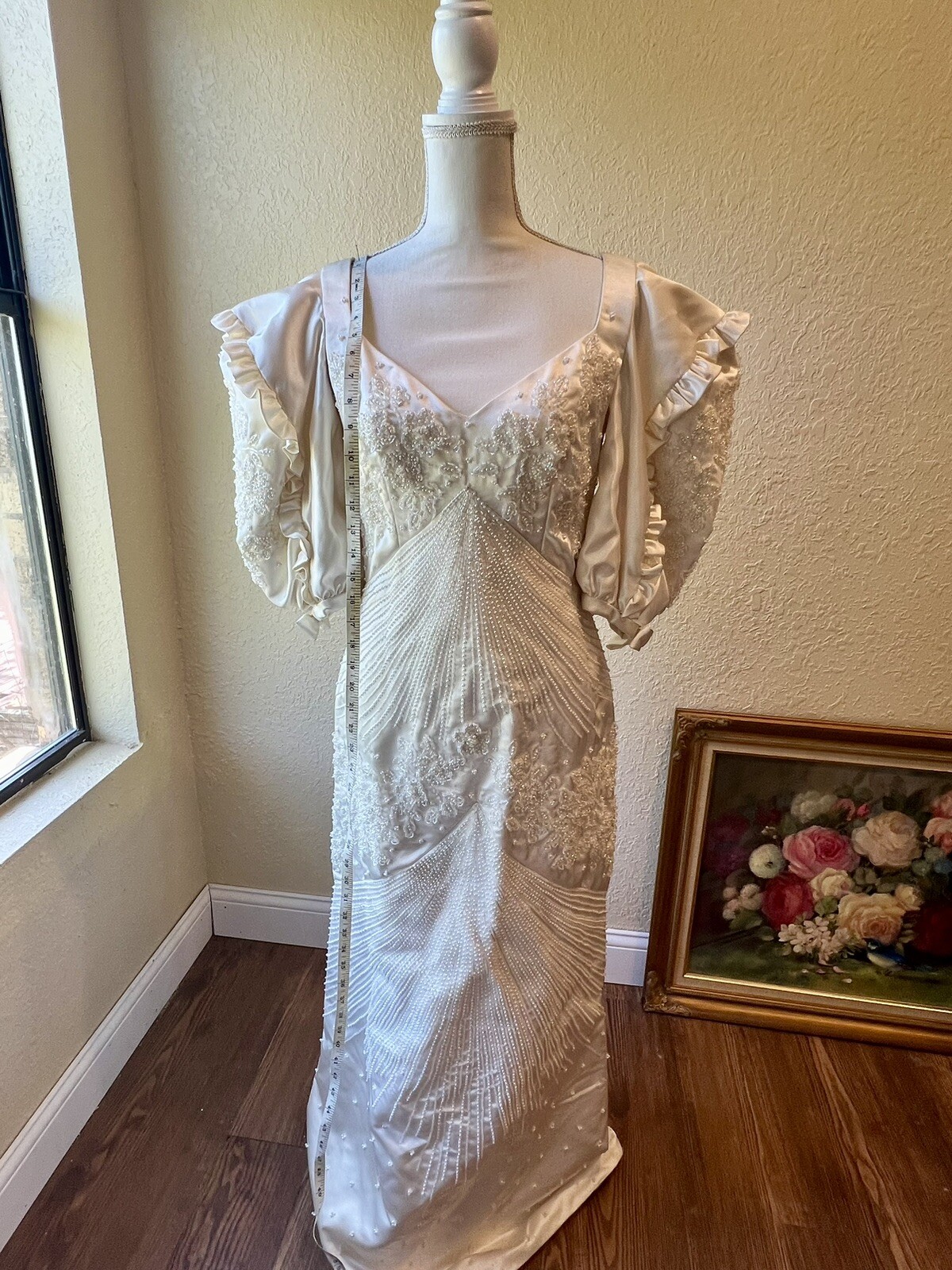 1980s Carlota Alfaro Handmade Beaded Wedding Dress Vintage Ivory Off White