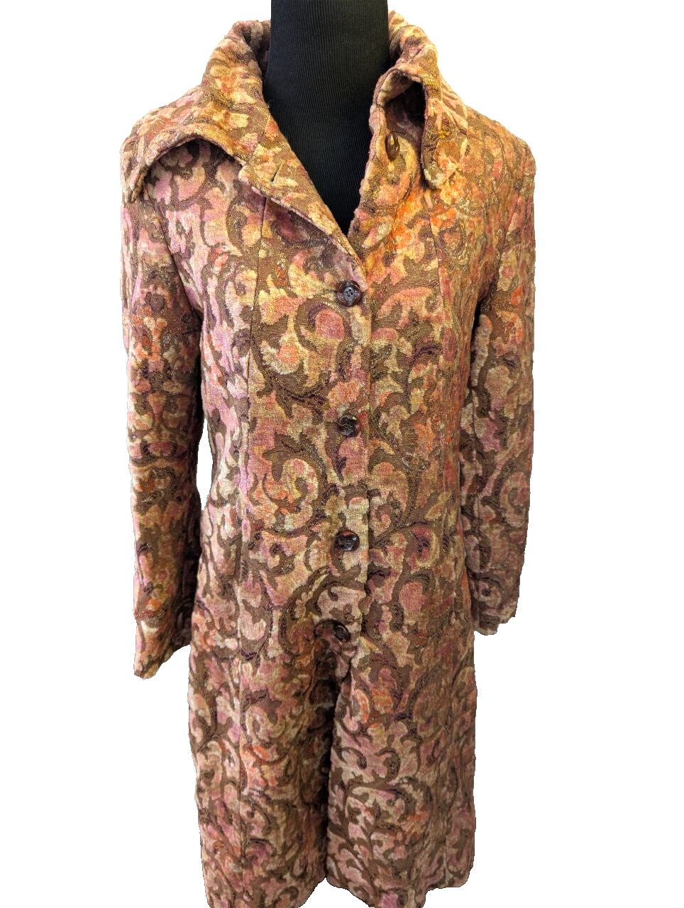 VTG Garfield & Marks Grazia Venetian Jacquard Pink Tan Tapestry Coat S/M ON26