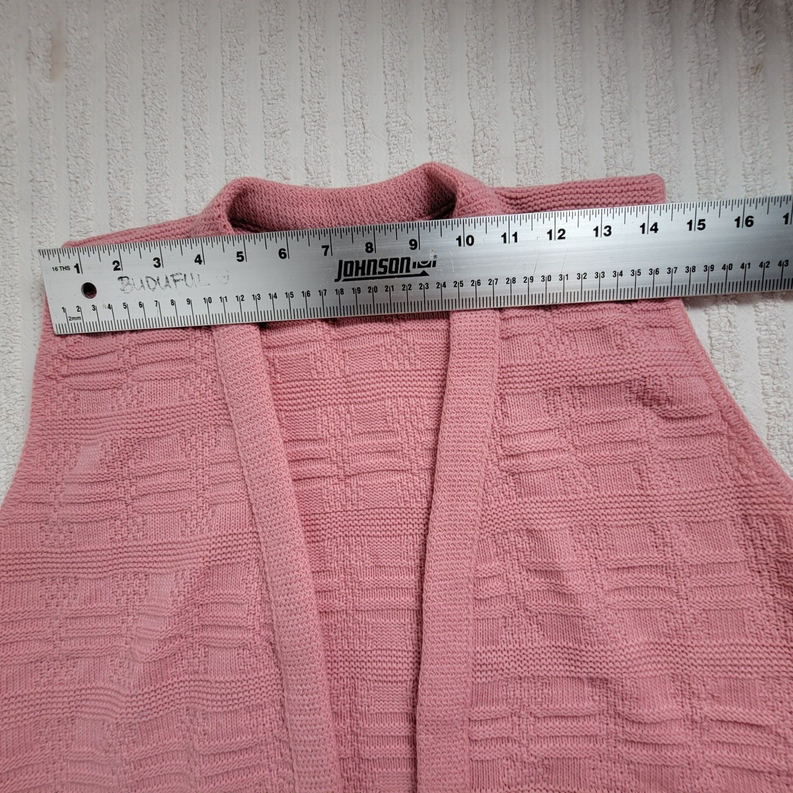 Vintage Milrank Vest Womens Pink Knit Cardigan Sweater Open Front Pockets USA