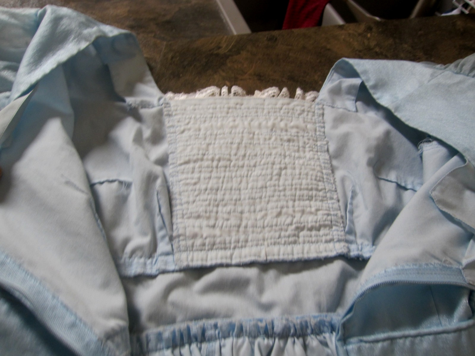 Vtg SQUARE DANCE PRAIRIE DRESS Blue Organza Ruffles Rows of White Lace Sz 12/14