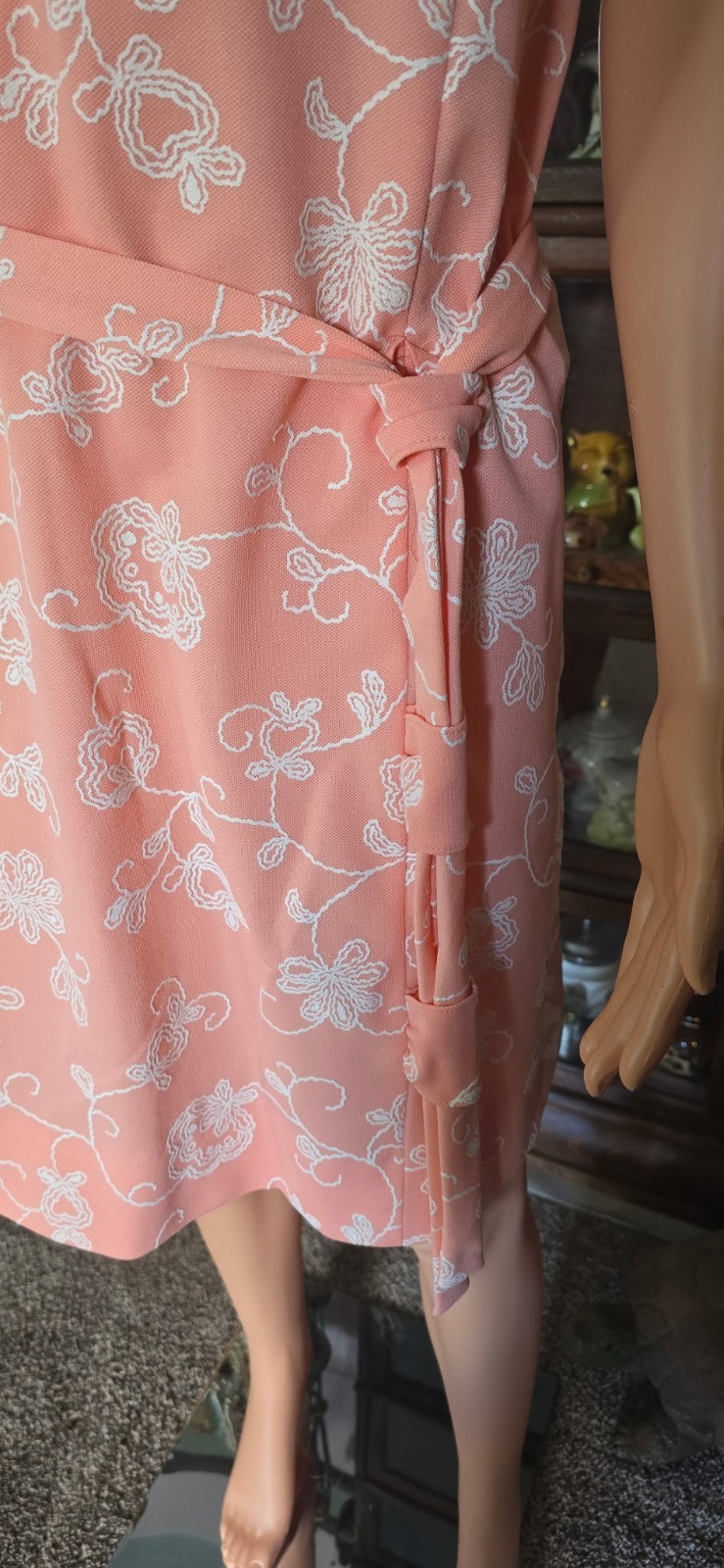 VTG Pink Floral Faux Wrap Dress Women’s Short Sleeve Tie Waist Knee Length