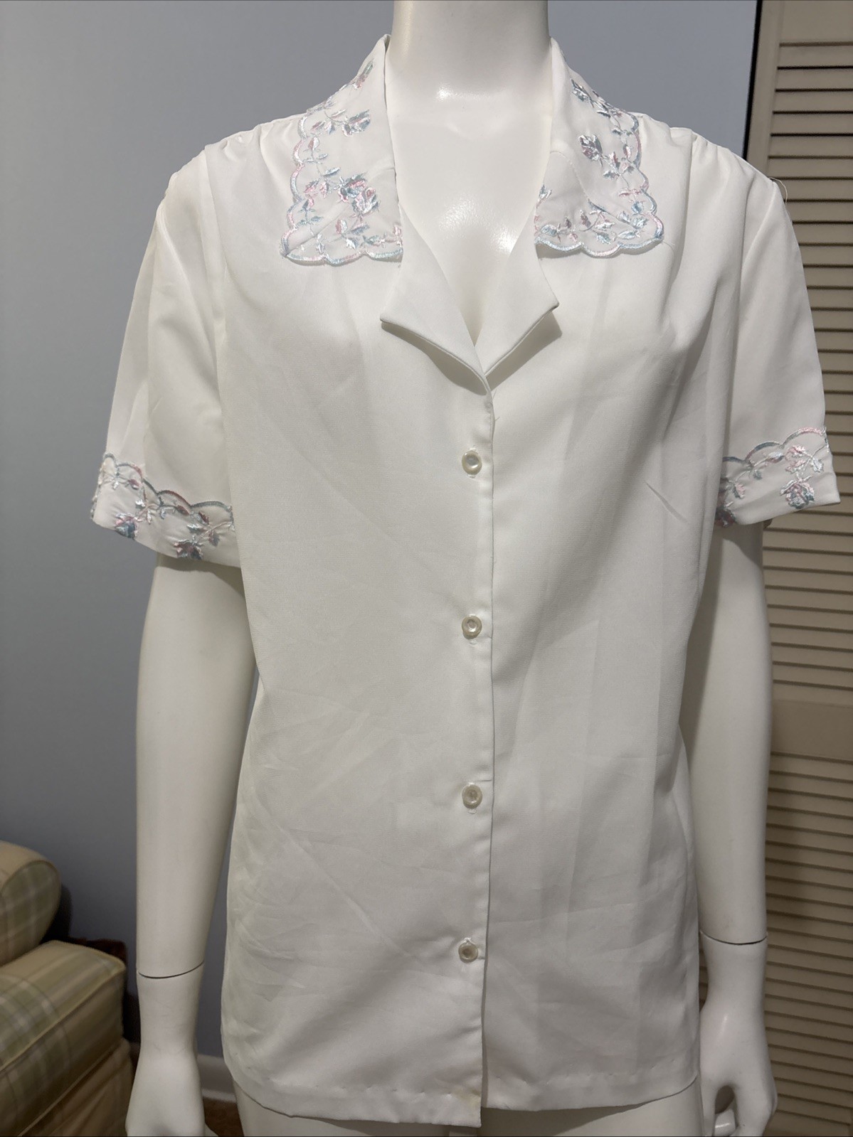 Vintage Lee Mar Pageant White Secretary Blouse Embroidered Women’s L (16)