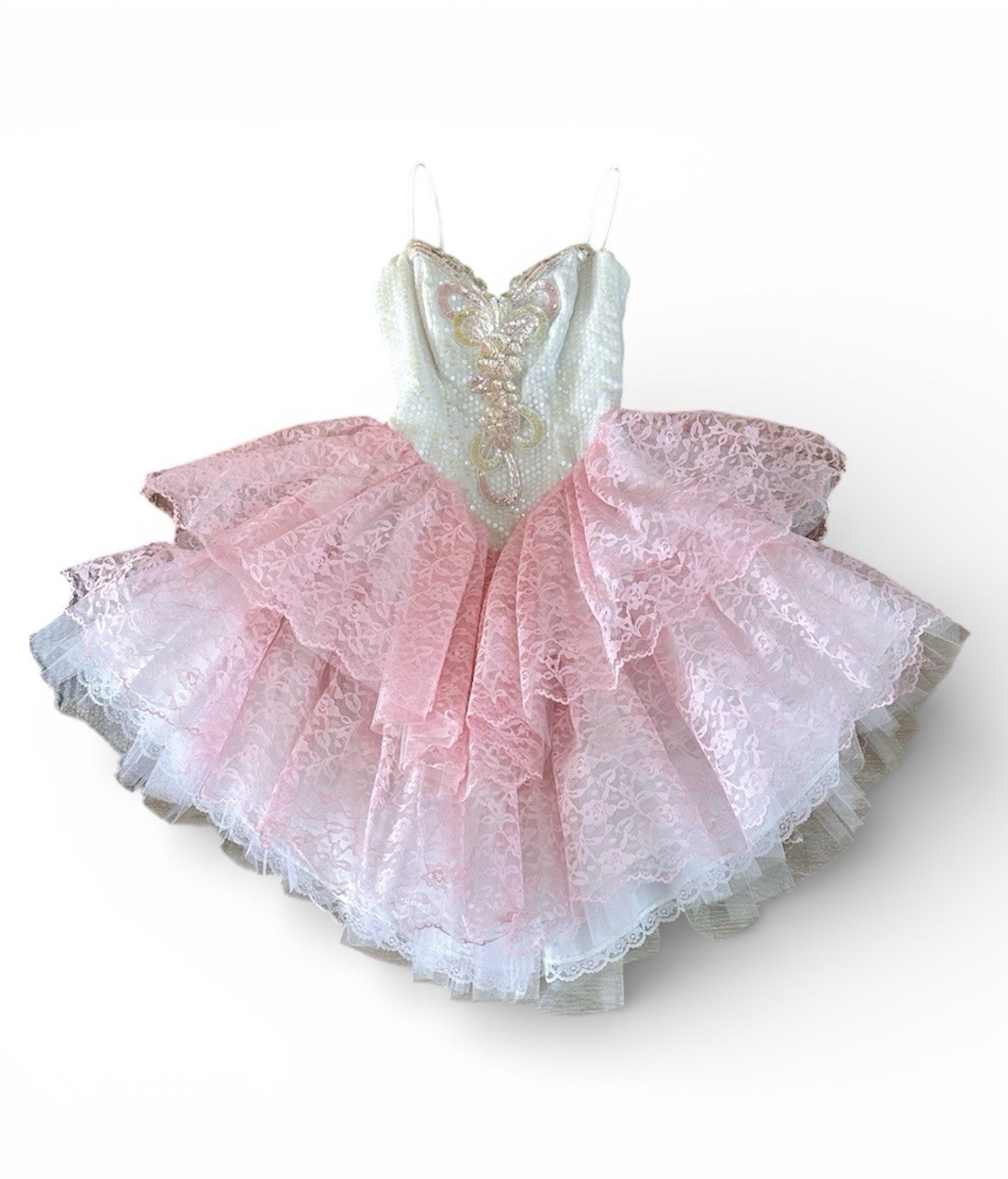 Vintage 1980s 90s Loralie Pink Lace Tutu Dress sequin party formal Prom Bow Sz 4