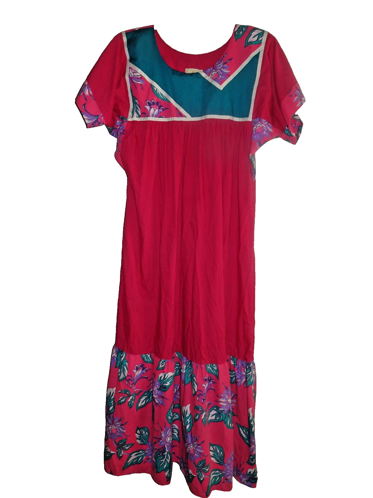 VINTAGE CAROL BENNET MUUMUU FROM 1980’S PINK,BLUEGREEN, WHITE ,FLORAL SIZE L
