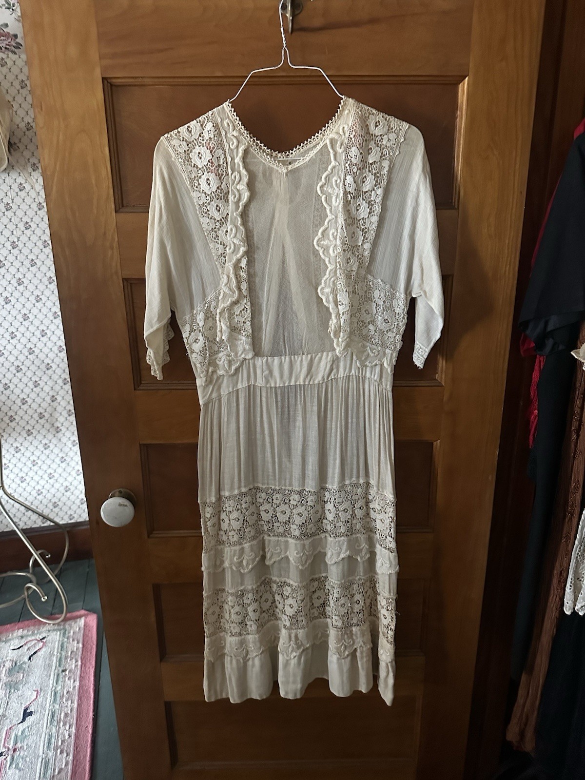 Edwardian Ivory Lace Tea Dress w/Half Sleeves over lay attached jacket. Vintage