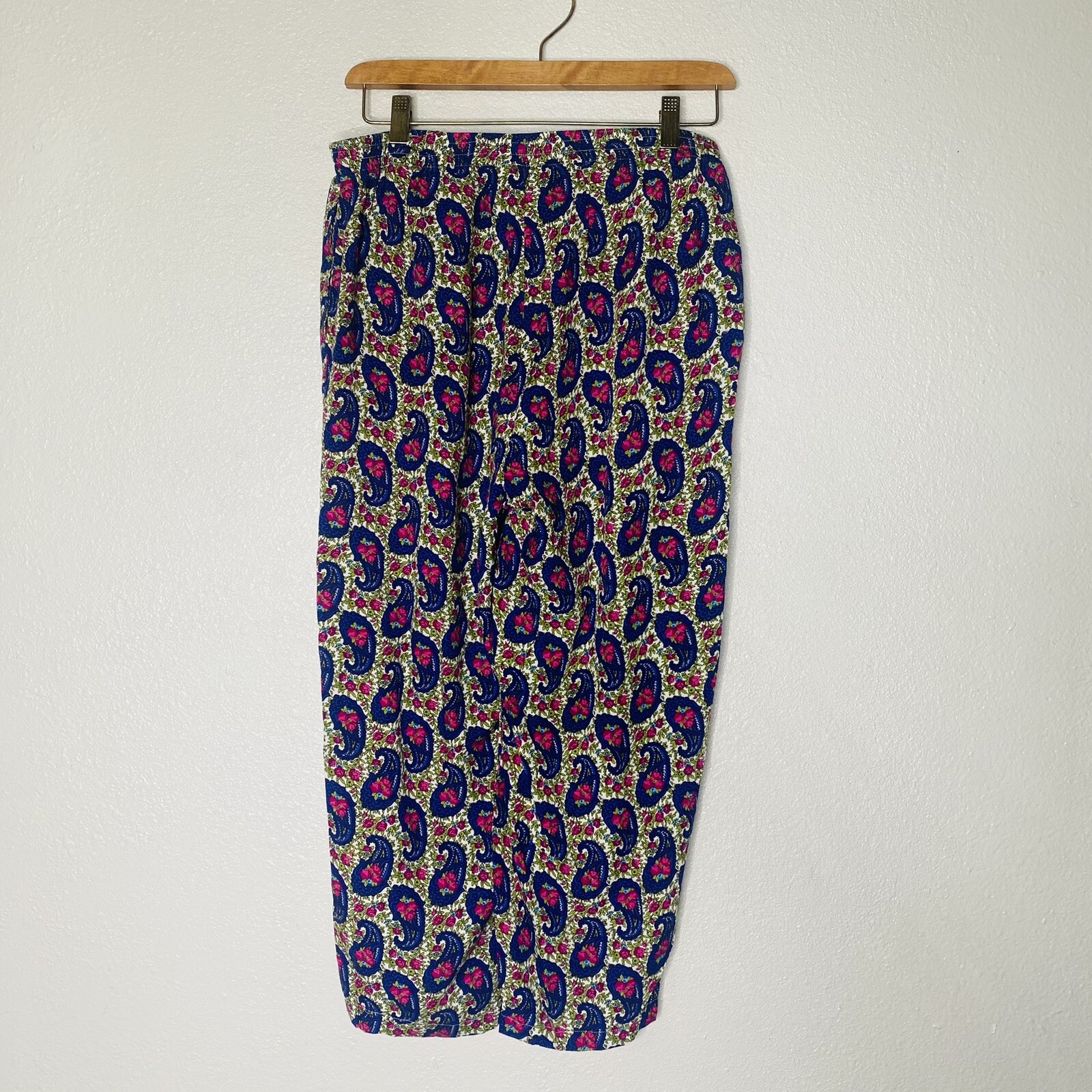 Vtg Brass Plum Nordstrom’s Rayon Pants Paisley Purple Size M Pockets