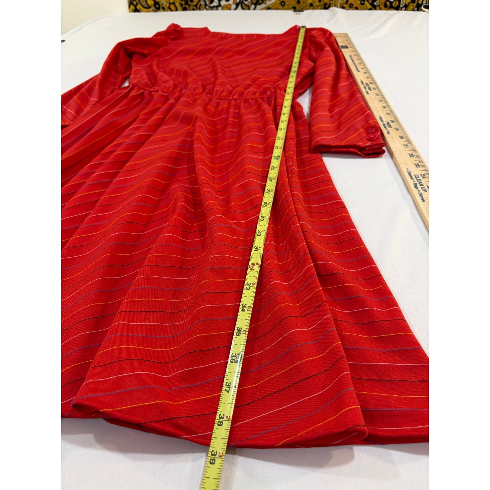 Vintage S.L Petites Size 14 Red Long Sleeve Midi Dress