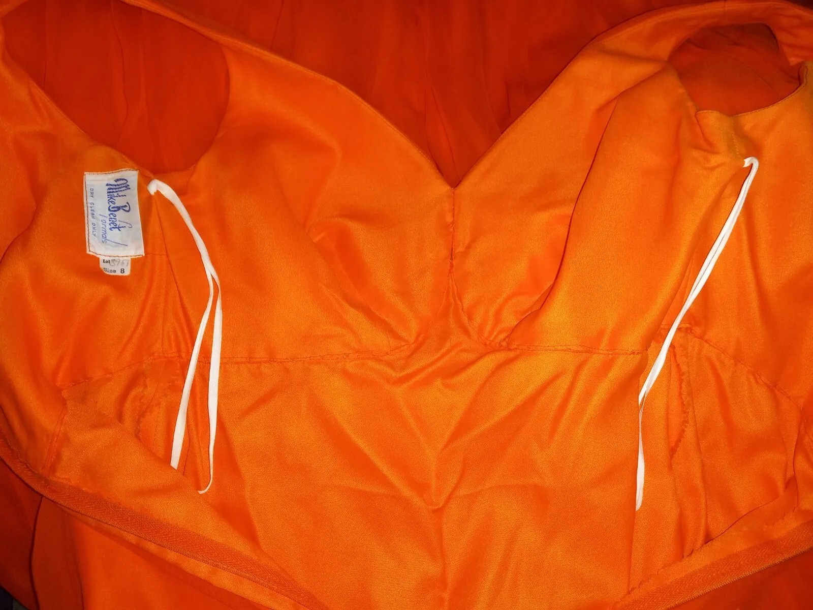 Vintage 60s Mike Benet Orange Sheer Chiffon Gown Dress Formal Beaded Applique S