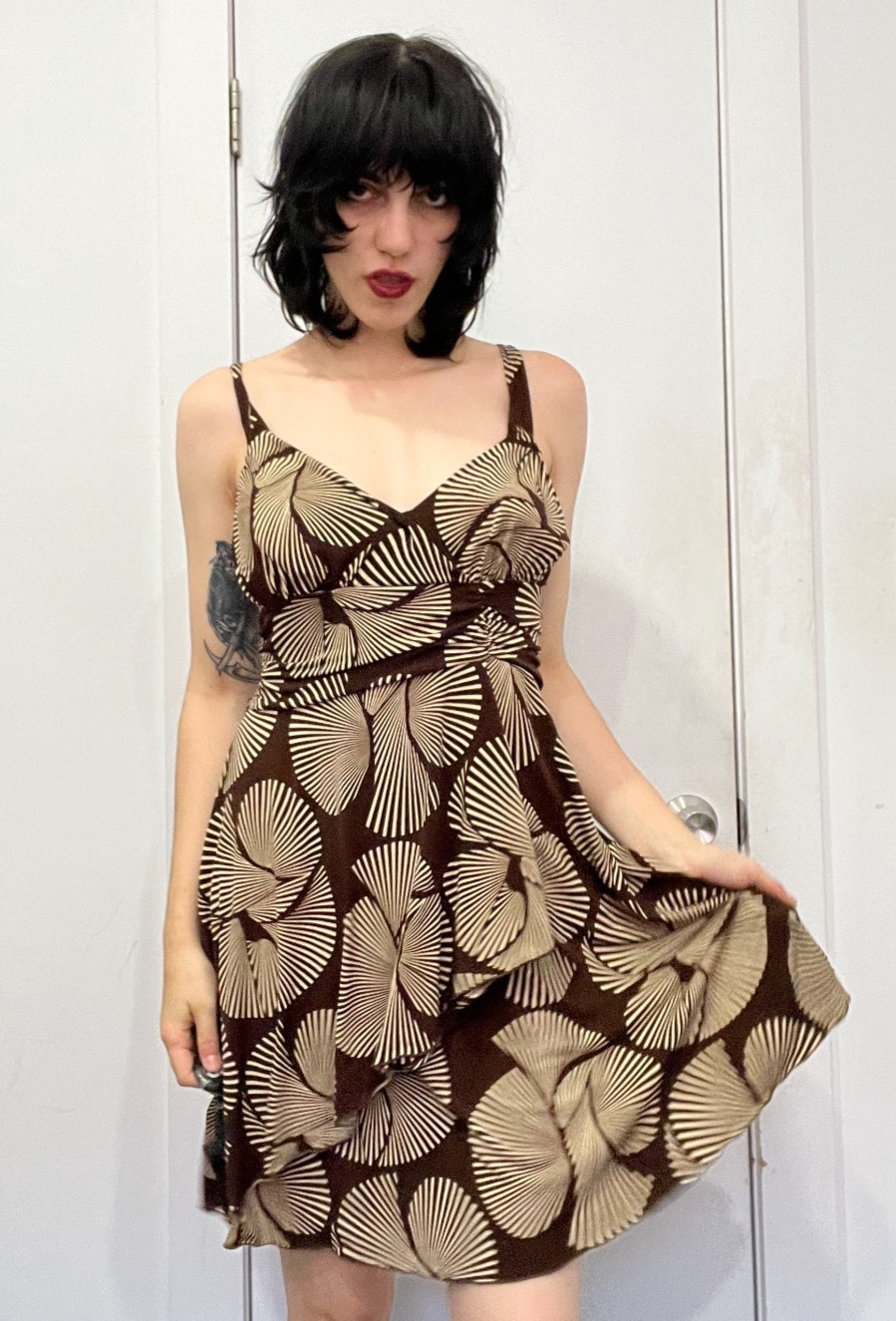 Vintage Groovy y2k Brown Patterned Dress by One Clothing