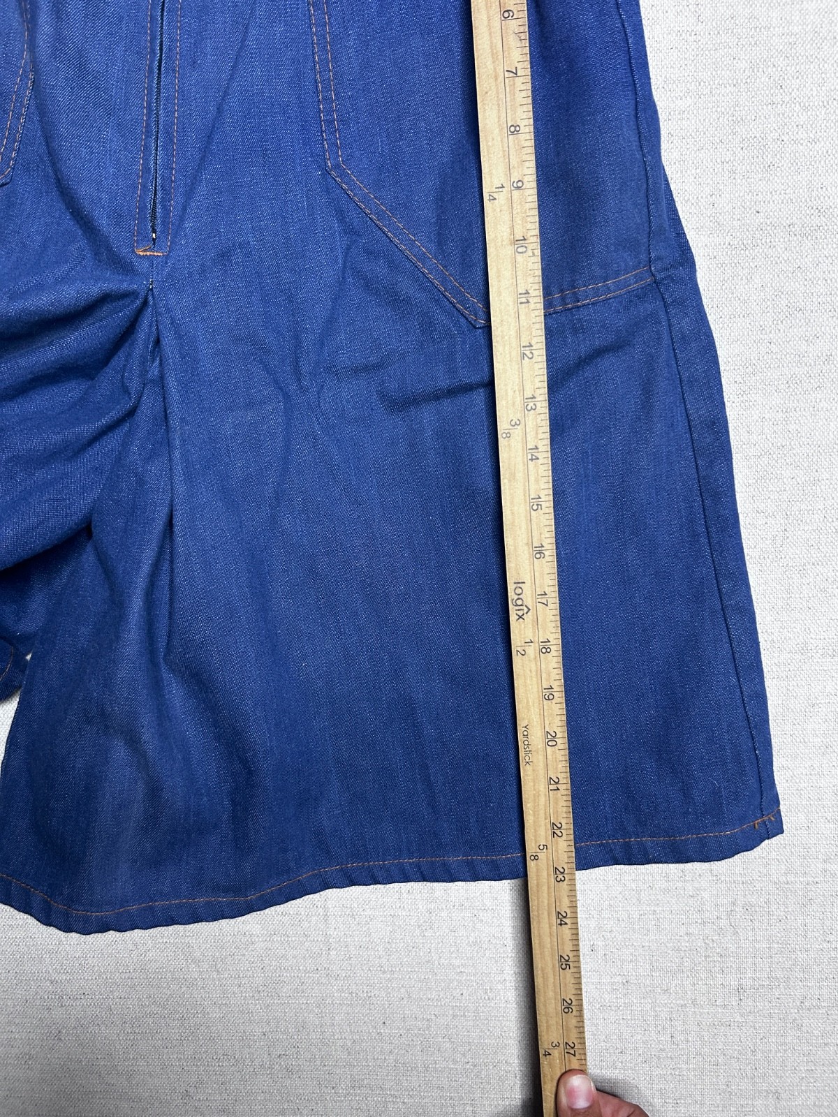 VTG 70s Sears Denim Culottes Skort High Waist Wide Leg Shorts Belted Sz 24 25 26