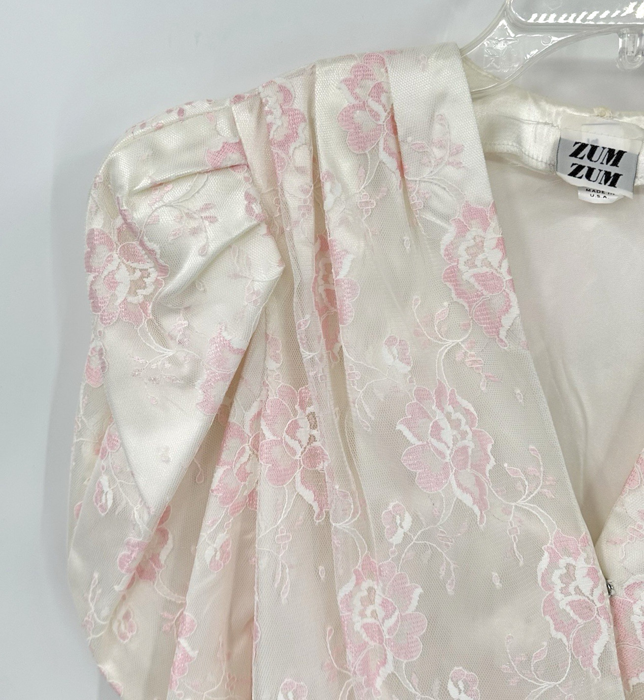 vintage 80s COQUETTE FLORAL BLOUSE XS victorian puff shoulders pink peplum retro