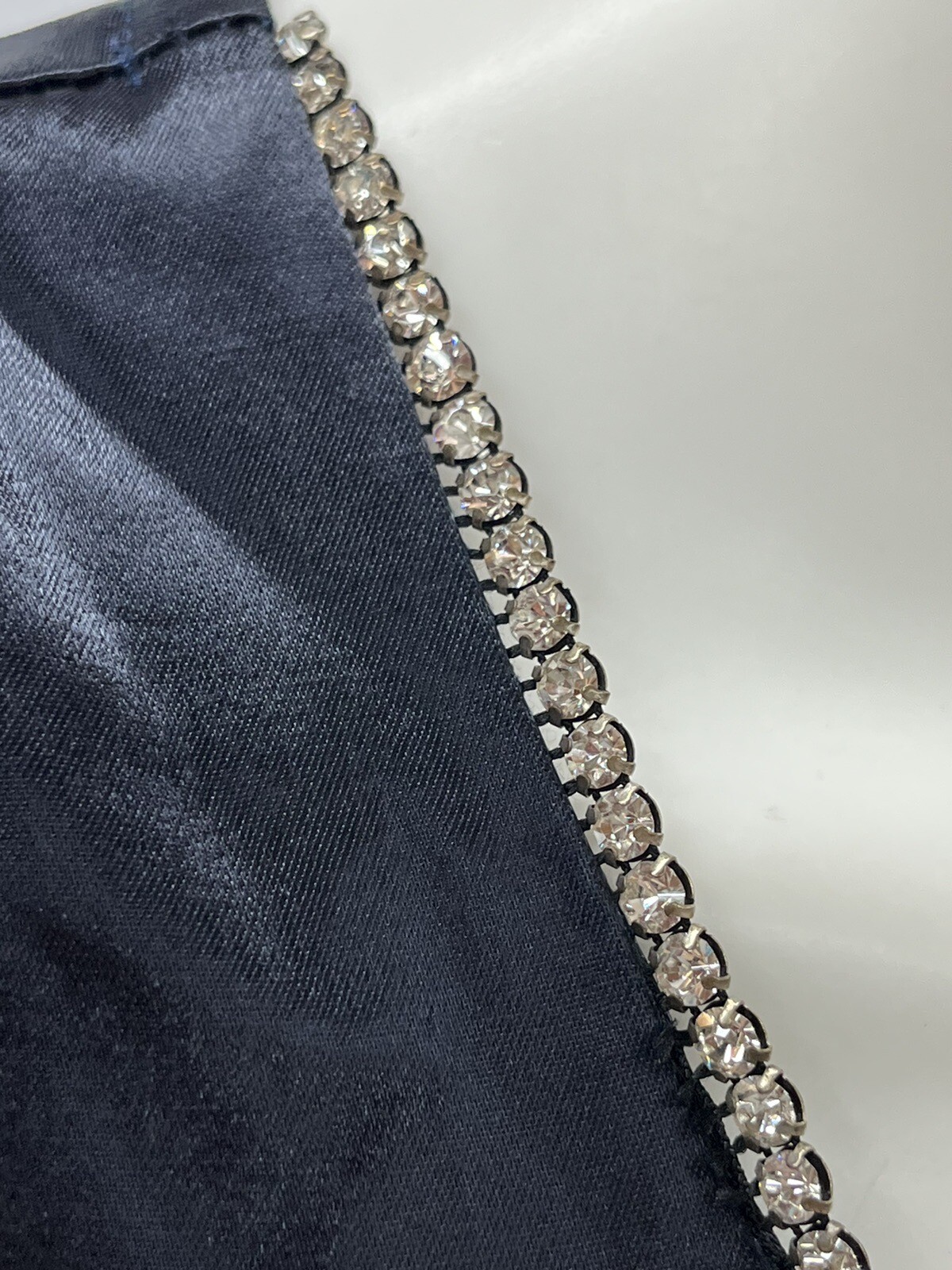 Vintage Spencer Alexis SA 2 Navy Black Dress Rhinestone Accents Satin Crepe 4