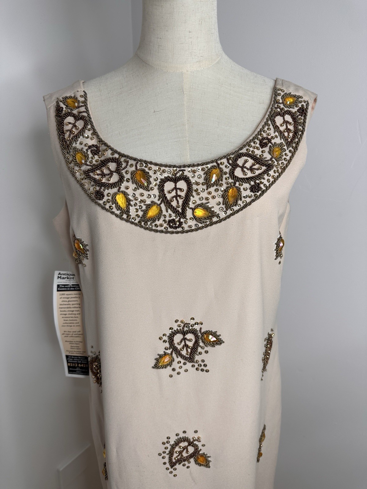 Vintage 50s 60s Sz S / M gold beaded sequin formal evening maxi gown dress party