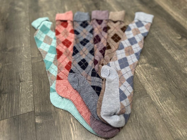 VTG 80s Argyle Sample Set NOS Mis Matched 6 pcs Red Brown Grey Blue Socks knee