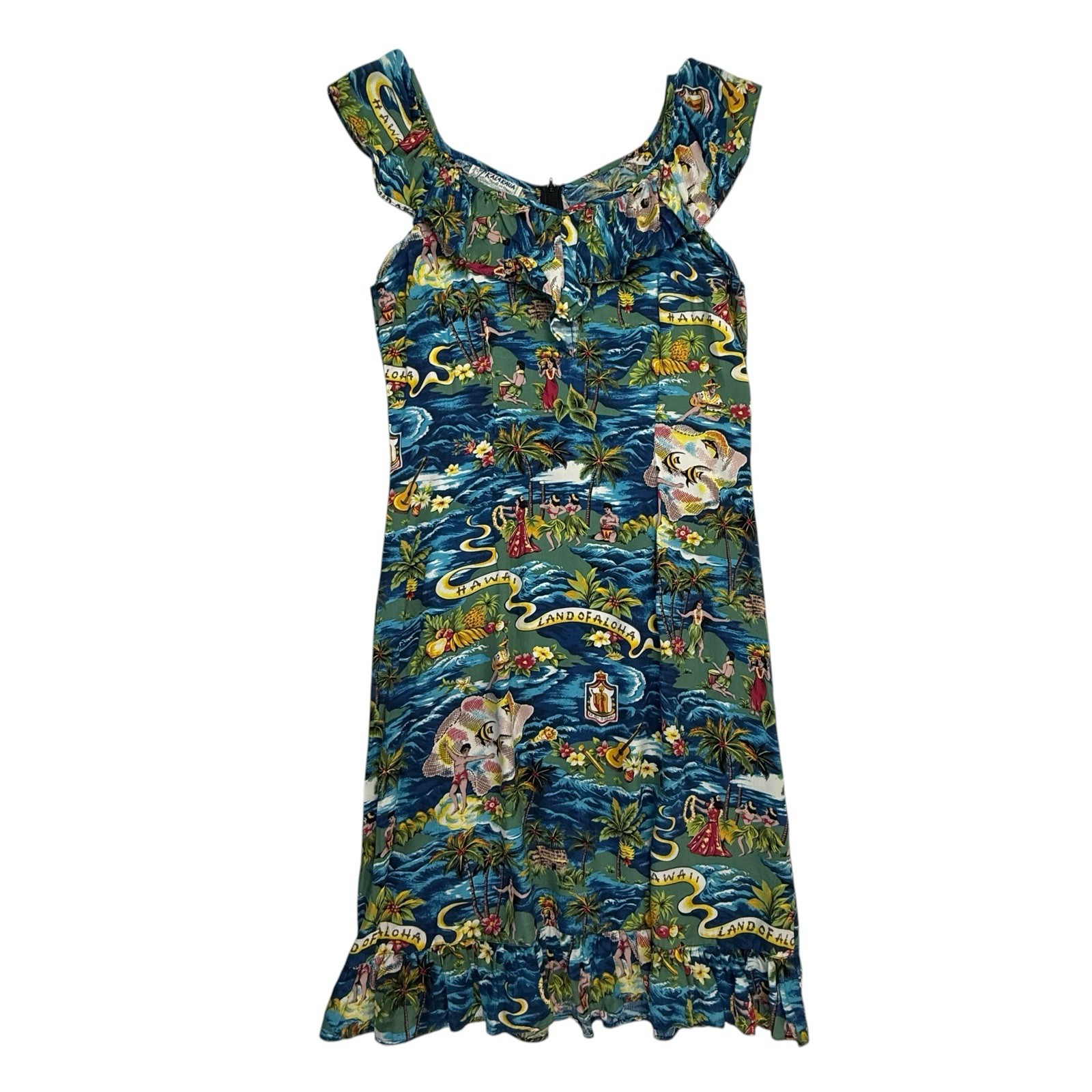 Vintage Kalakaua Hawaiian Dress Women Large Ruffled Luau Dancers Rayon