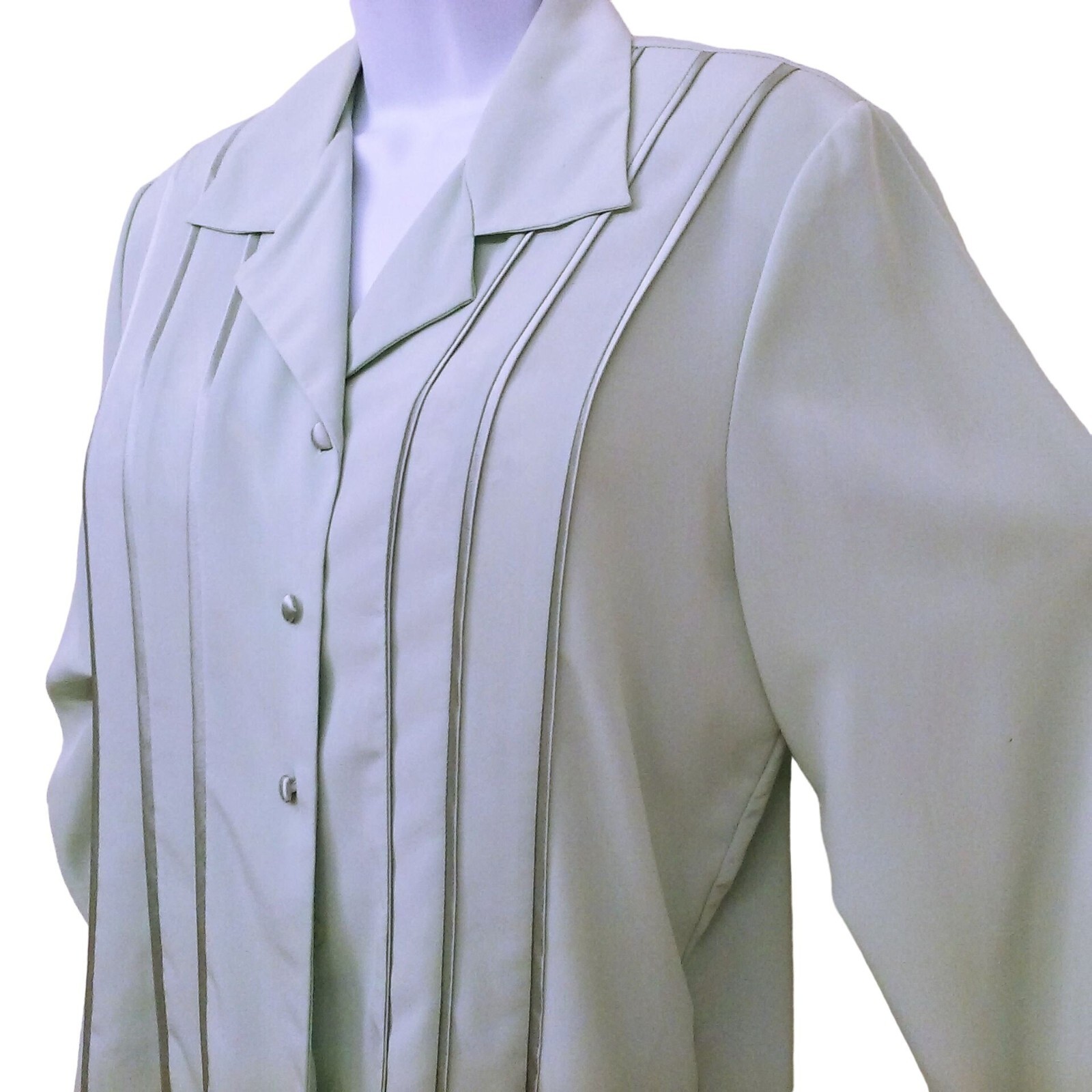 Vintage 90s Laura Scott Petite Blouse -10P Satin Stripe Power Shoulder Mint