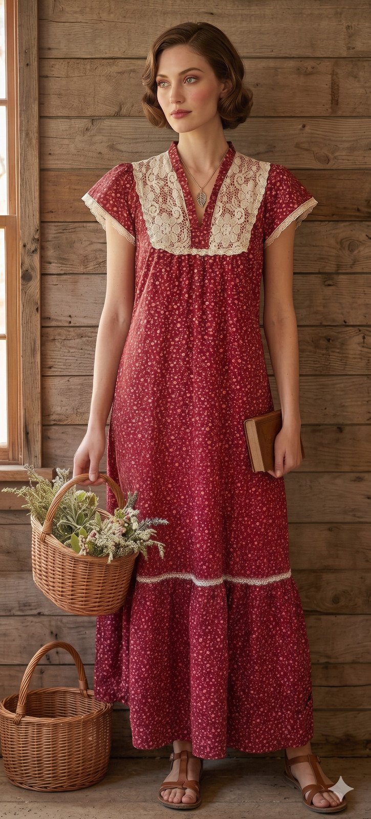 Vtg Liberty House Maxi Dress Sz 13 Cottagecore Prairie Boho Lace Ditsy Floral
