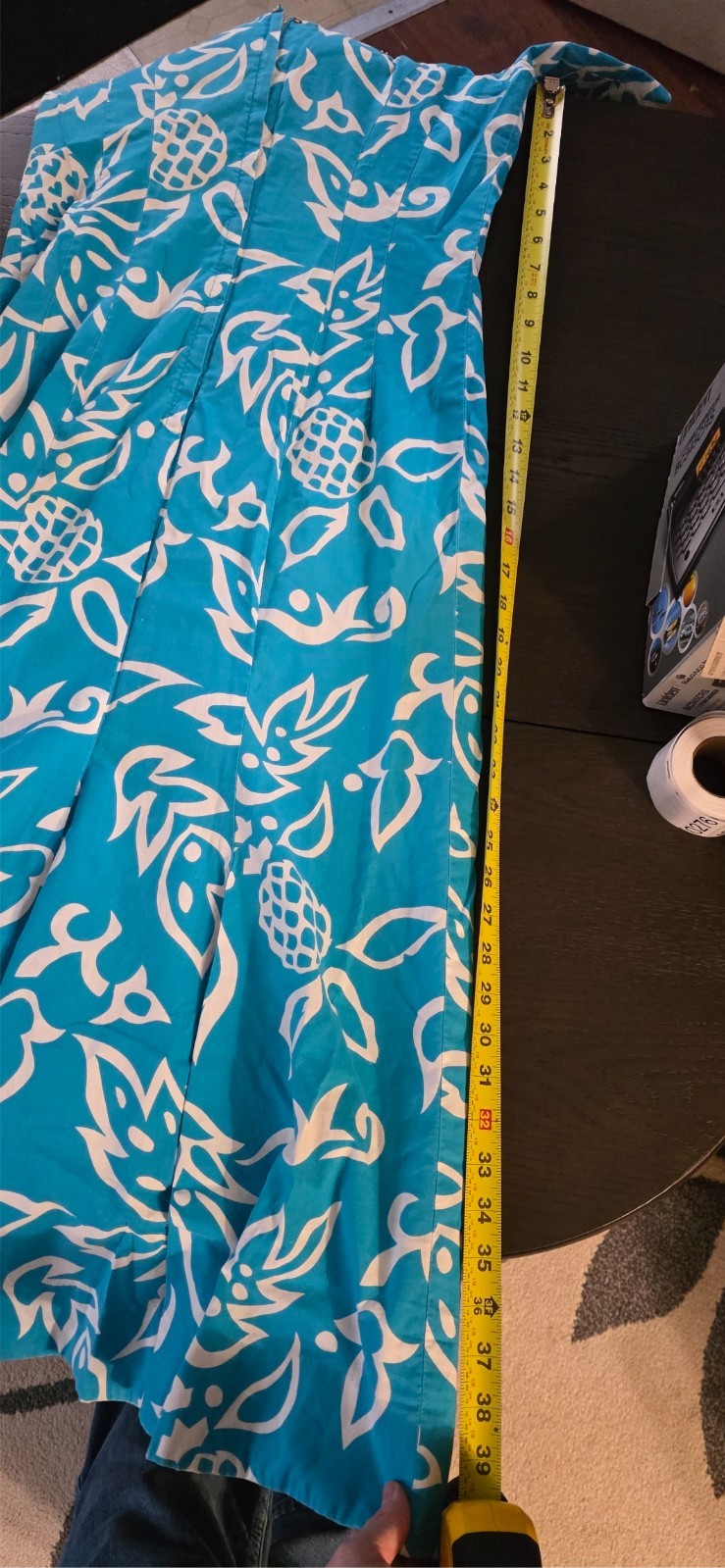 VTG Ja-Na of Hawaii Muumuu Dress Blue Pineapple Print Yoyo Ruffle Collar S/M