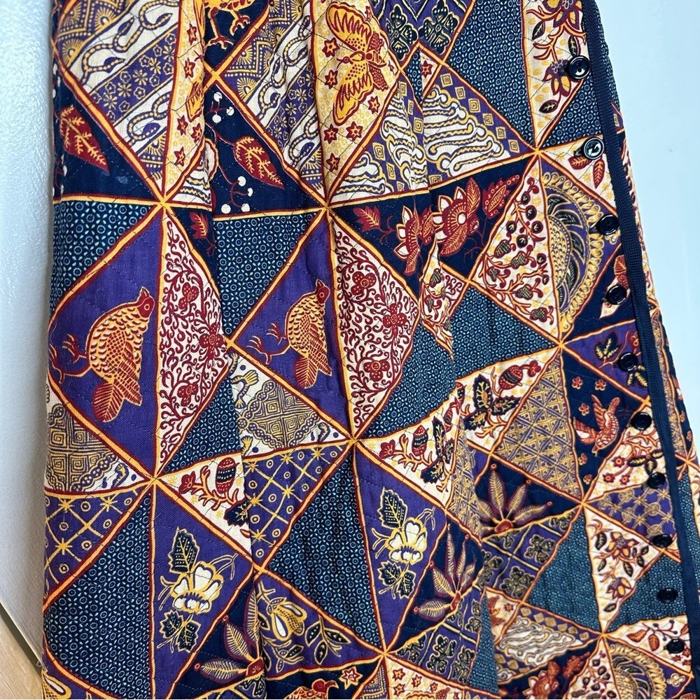 Vintage 70s Retro Quilted Bird & Butterfly Print Patchwork A Line Maxi Skirt
