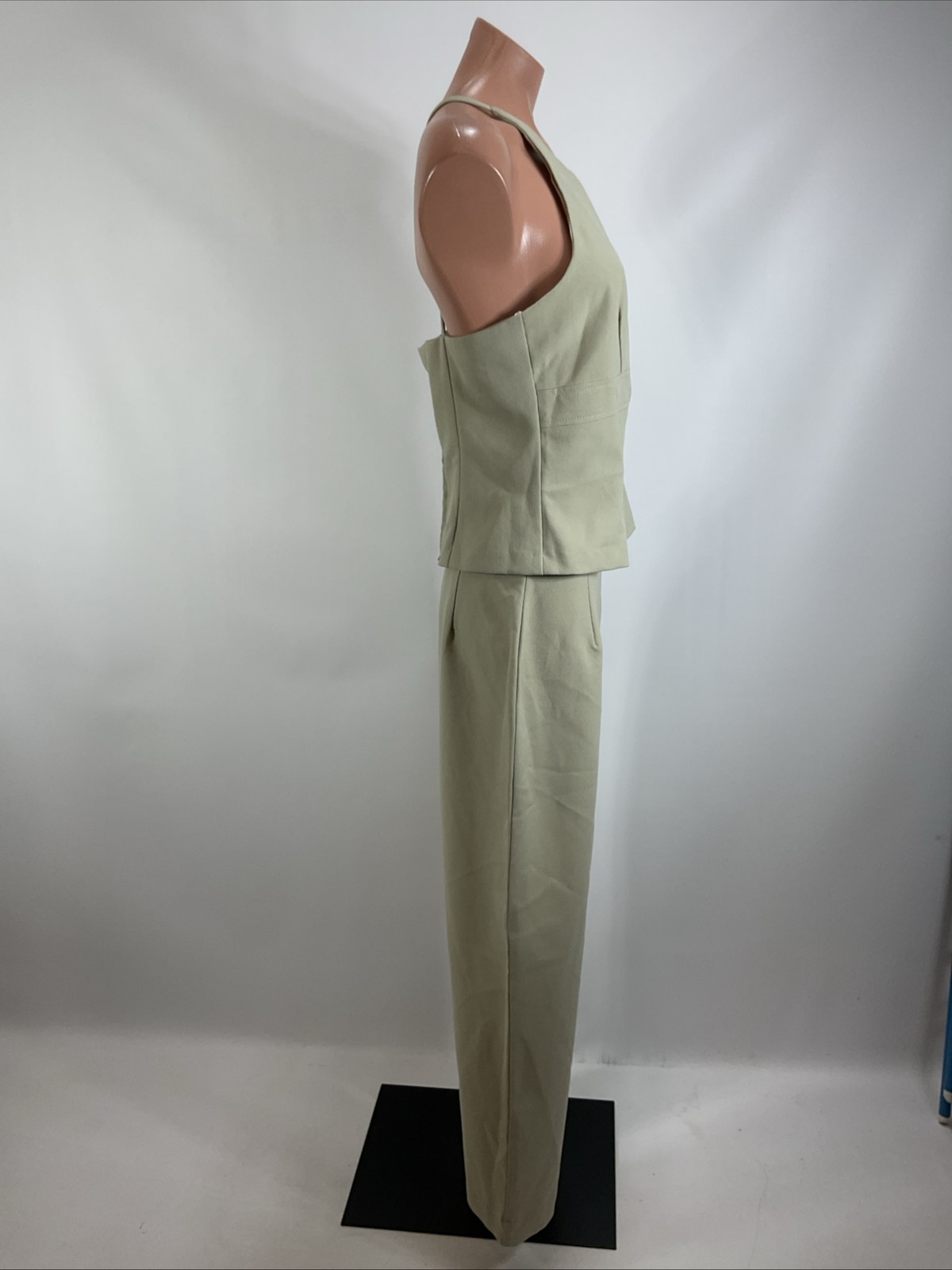Vintage 90s y2k City Triangles Beige Olive 2pc Pant Tank Suit Set Office Career