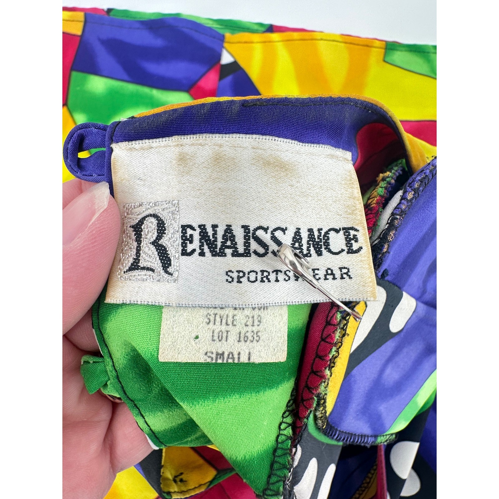 Renaissance Sportswear Vintage Multi Color Geometric Polka Dot Top Womens Small