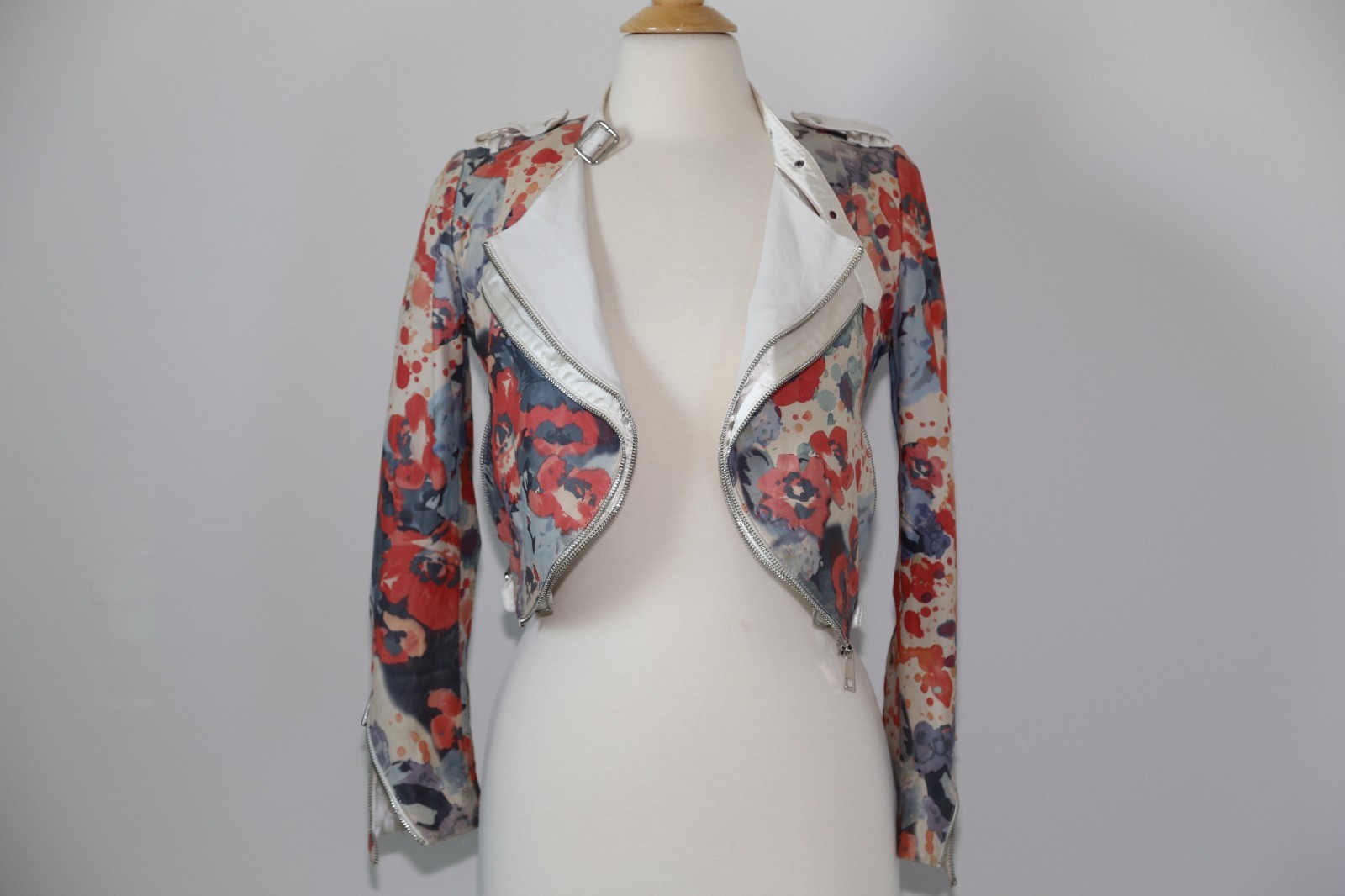 Rare Vtg! Montafeel Floral Print Genuine Lamb Leather Cropped Jacket Super Soft!