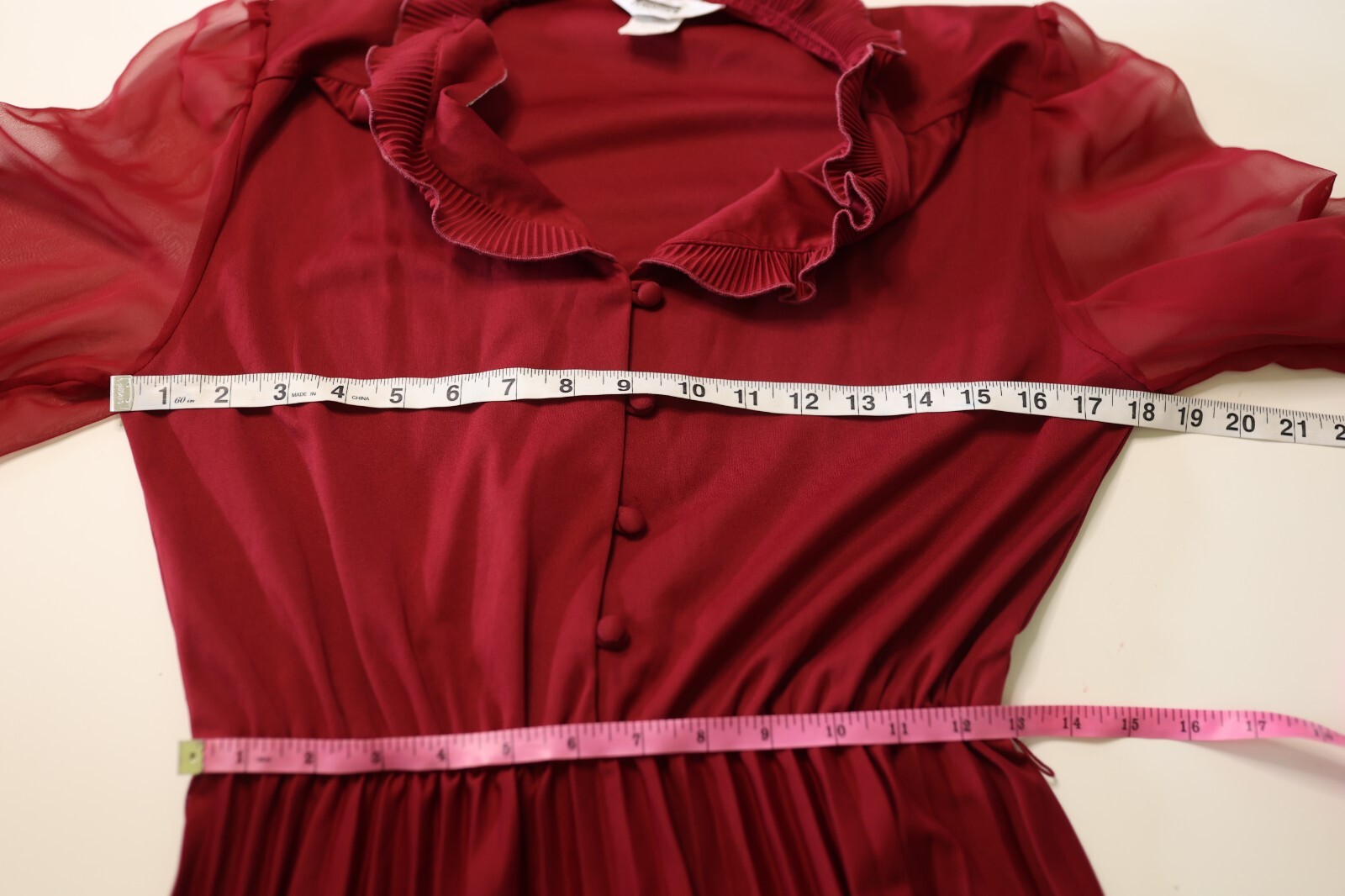 Montgomery Ward Vintage According Pleated Ruffle Sheer Sleeve Retro Pin Up Retro