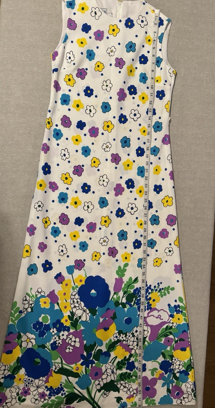 Vintage 60s 70s L’Aiglon Original Floral Maxi Dress Size 8 Mod Boho Border Print