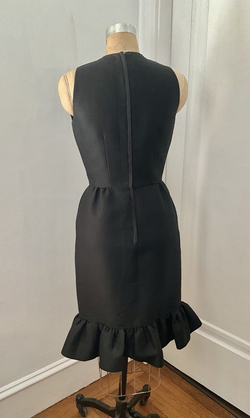 Vintage Early 1960’s Little Black Faille Dress with Flounced Hem