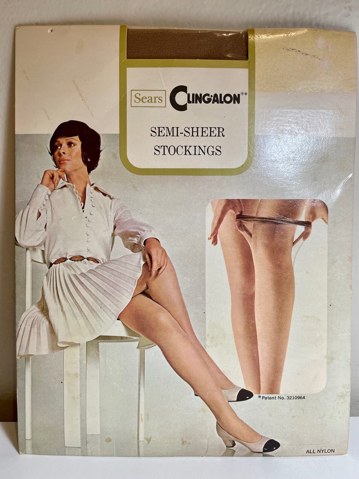 NEW VTG 60’S SEARS CLING-ALON BROWN TONE SEAMLESS MESH SHEER STOCKING NYLON*A P