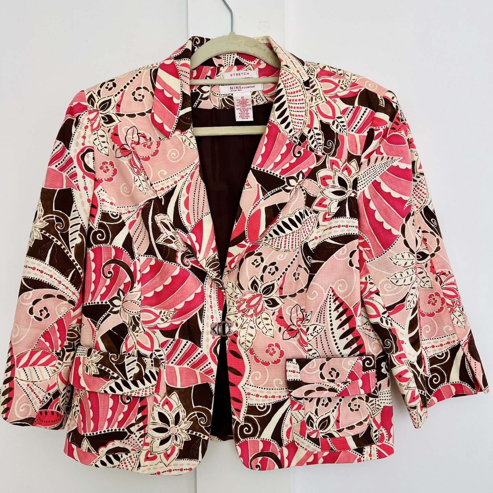 Nine West Vintage Blazer Womens Sz 12 1990s Cotton Cropped Floral Bolero Jacket