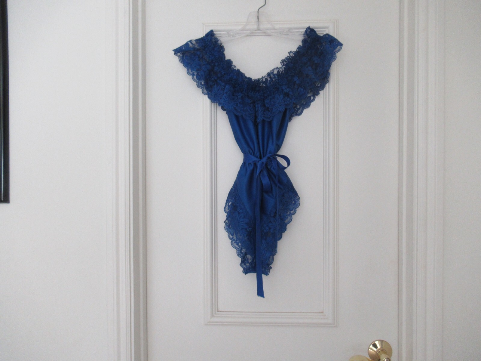 DELORES Poirette ILGWU Royal Silky Lace Teddy Romper Bodysuit Cover-up Small NEW