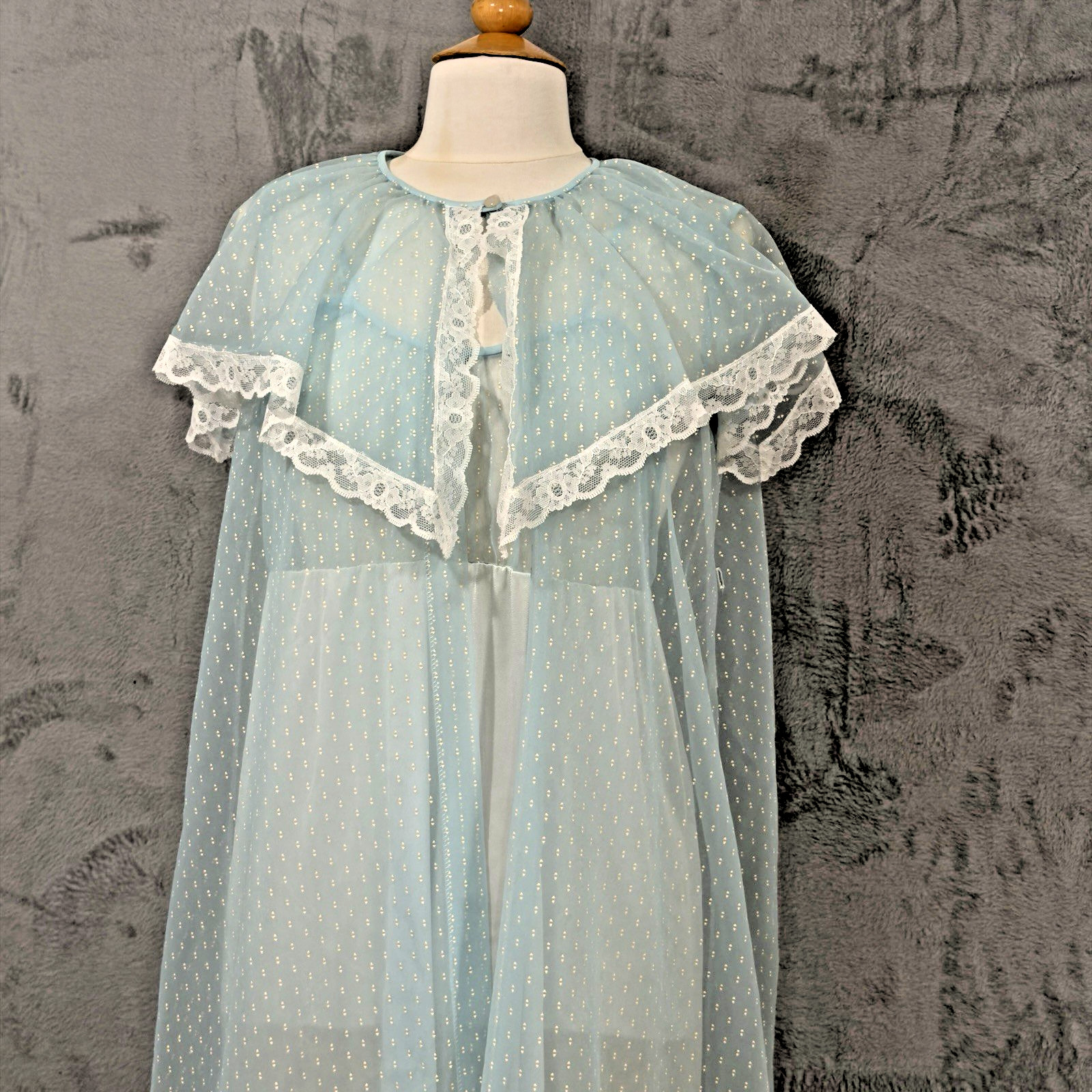 Movie Star VTG Baby Blue Nylon Chiffon Sheer Robe Peignoir + Negligee Set 1960s