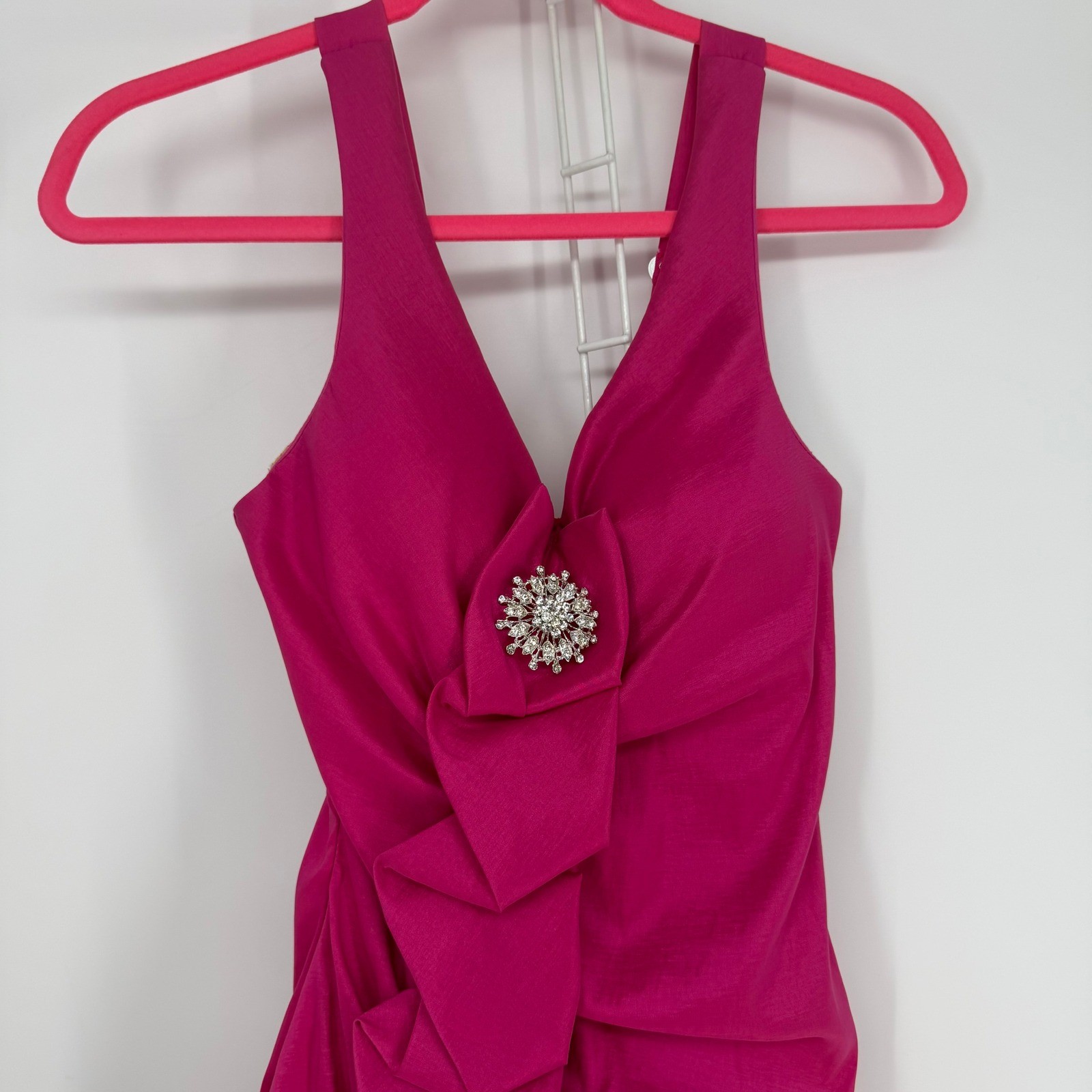 YNES Maxi Dress Womens Fuchsia Pink Ruched Halter Mermaid Barbiecore Y2K Vintage