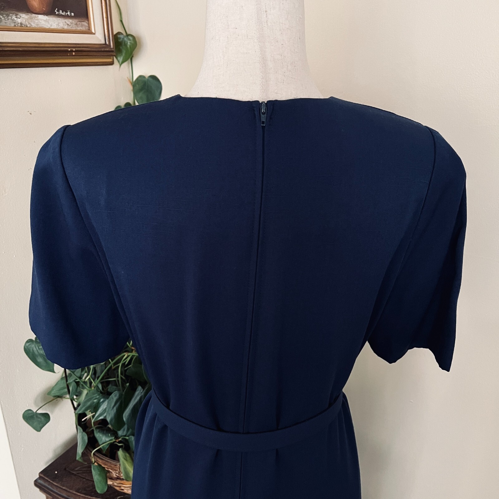 Diane Roberts Vintage Navy Blue Nautical Dress sz 14H Gold Star Buttons 3 piece