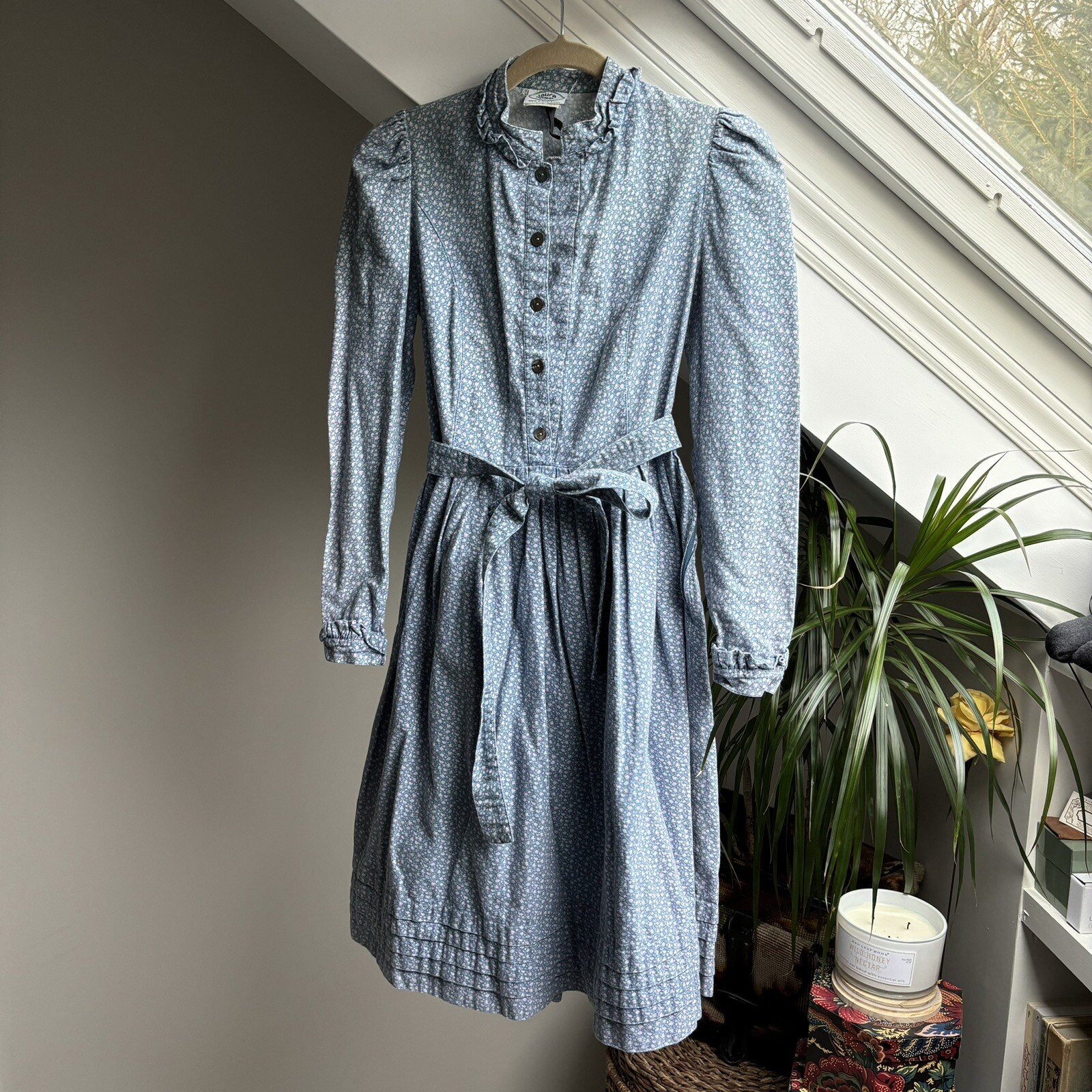 Vintage Laura Ashley Pink & Blue Ditsy Piecrust Dress Great Britain UK 12 US 10