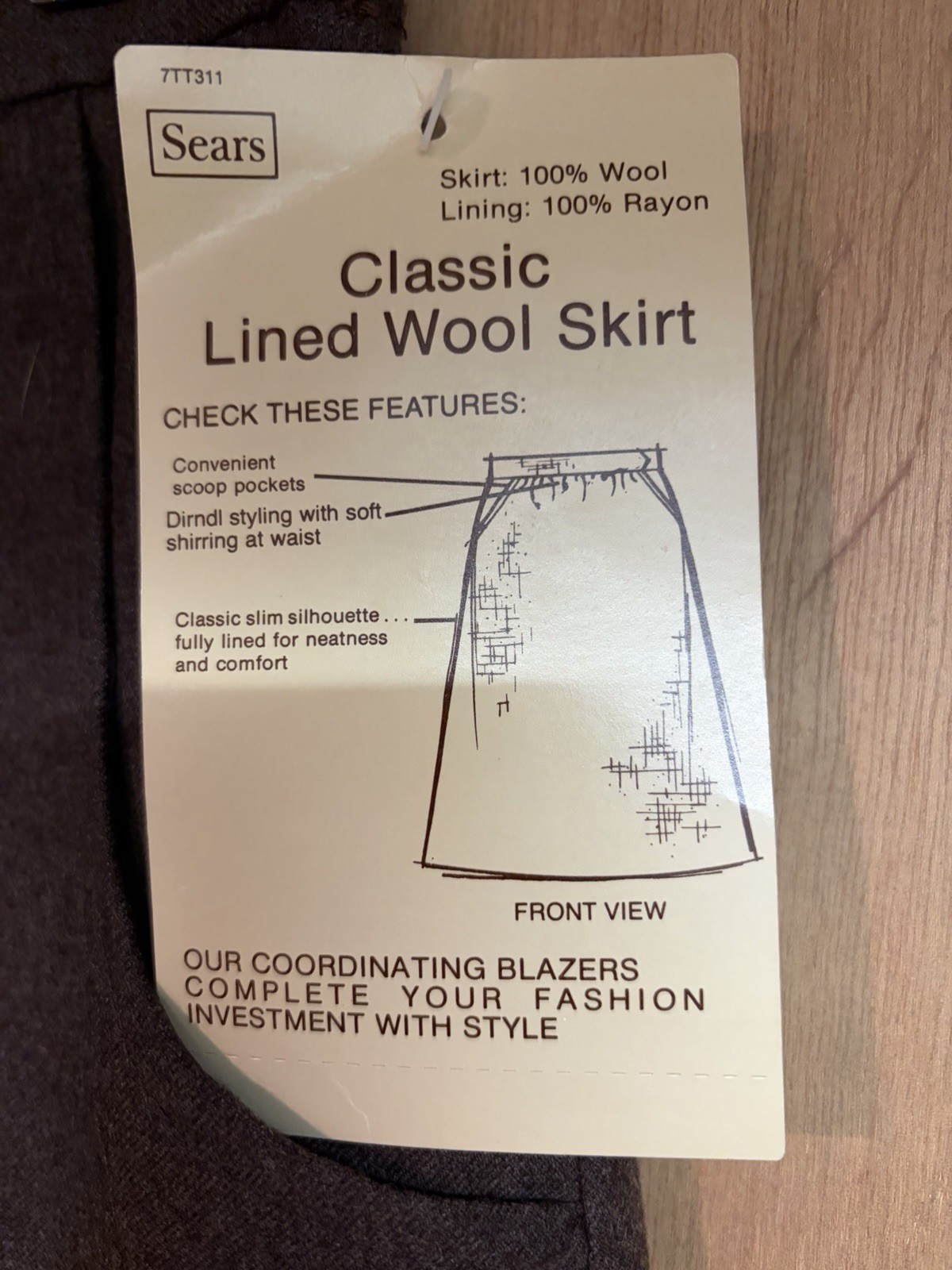 Sears Vintage 100% Wool Brown Midi Skirt