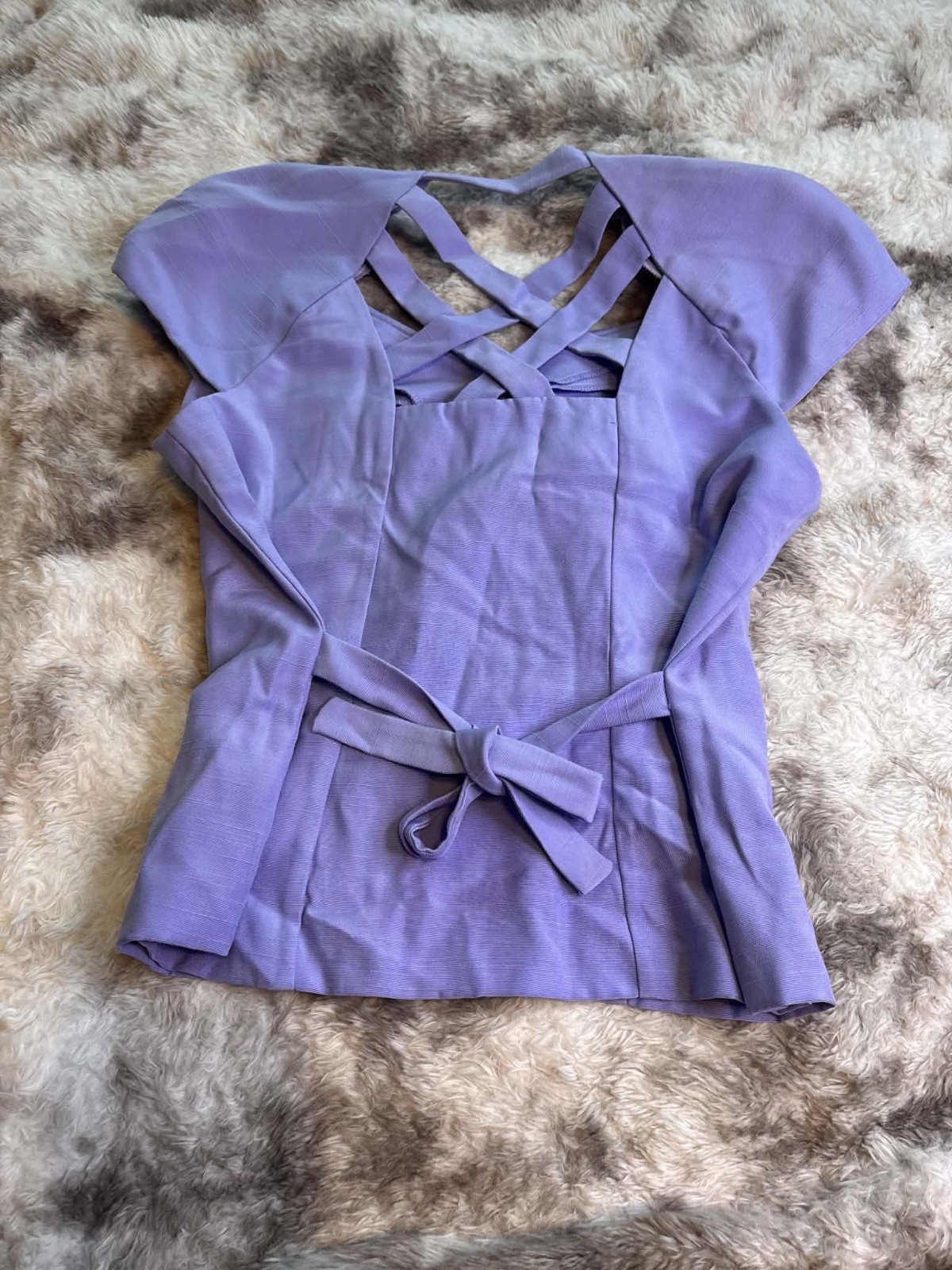 Vintage 90s Miss Scarlett Lavender Short Sleeve Blouse Size 12 Crisscross Tie…