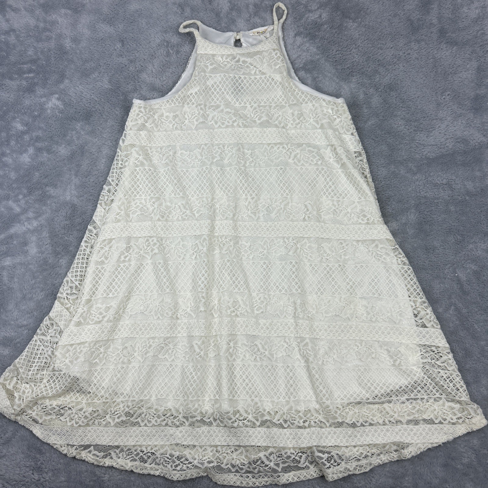 Vtg Wild Daisy Swing Dress Medium Ivory Lace Overlay Trapeze Made in USA