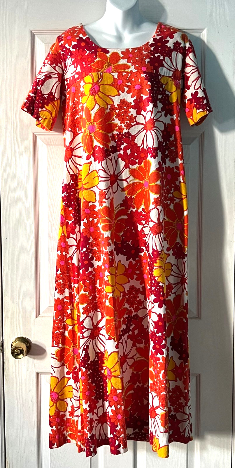 Vintage FLOWER POWER Maxi Long Dress 100% Cotton HOOKANO made in HAWAII GROOVY!