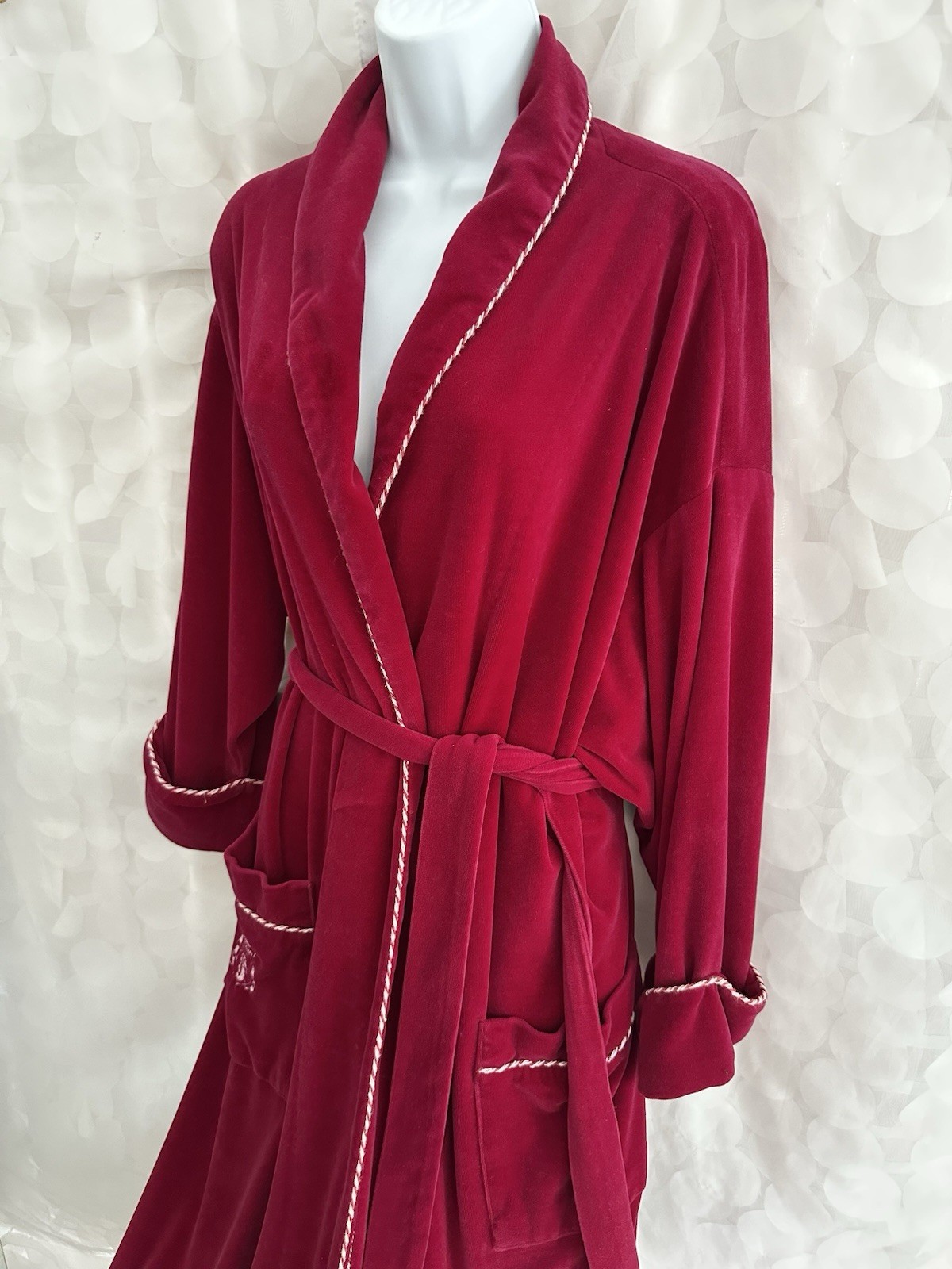 VTG 80’s LONG Ruby Red Velvet Robe Shawl Collar Dressing Gown Pierre Cardin