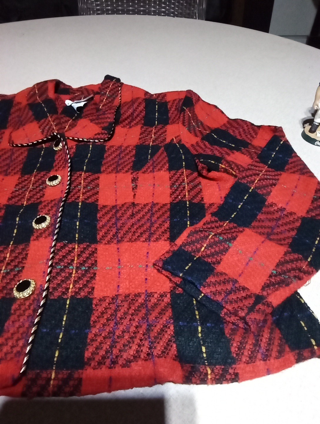 Vintage 80s Lindsey Scott Red Plaid Knit Blazer Sweater Women’s Sz 16 USA MADE