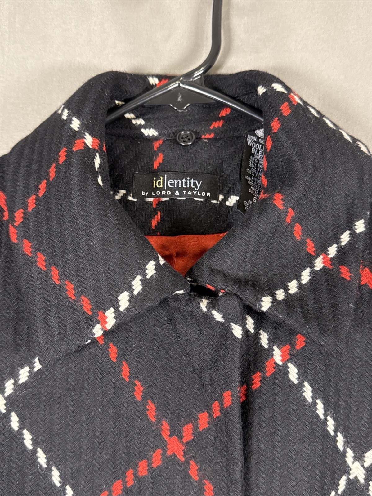 Vintage Lord & Taylor Identity Black Red White Diamond Wool Blend Coat Luxury 6