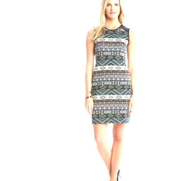 Karen Kane Stretch Knit Dress Lamb Leather Shoulders Size Small