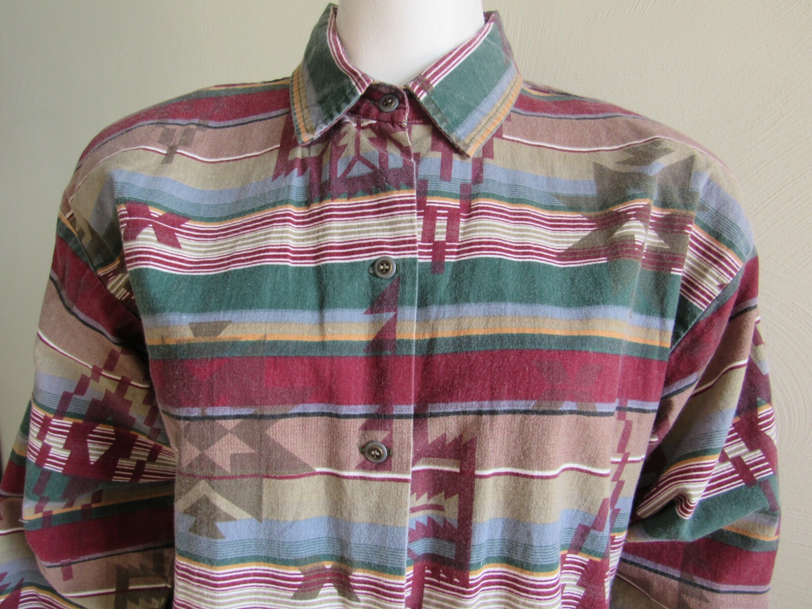 Vint Women’s L Roper Western Southwest Aztec Button up Medalion Shirt USA Cowboy