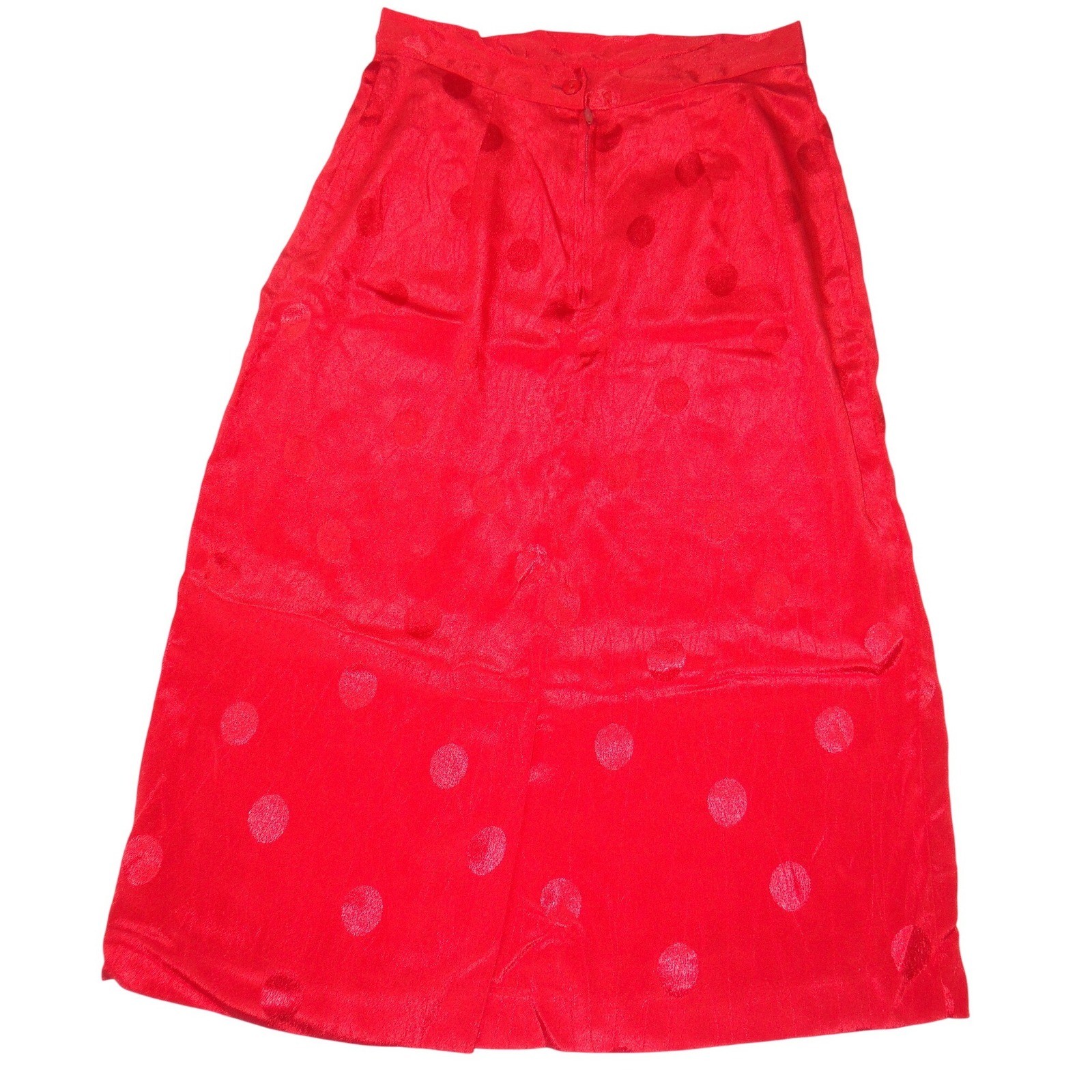 Vintage Galina Red Satin Polka Dot Jacquard Top and Midi Skirt Set Size 10