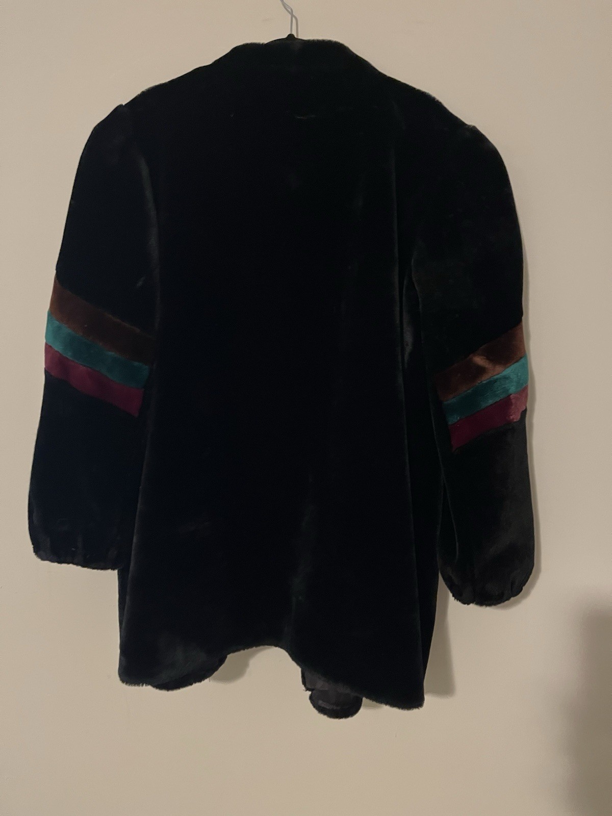 Vintage Glenoit Women’s Black Fur Coat With Color Blocks Size L/XL