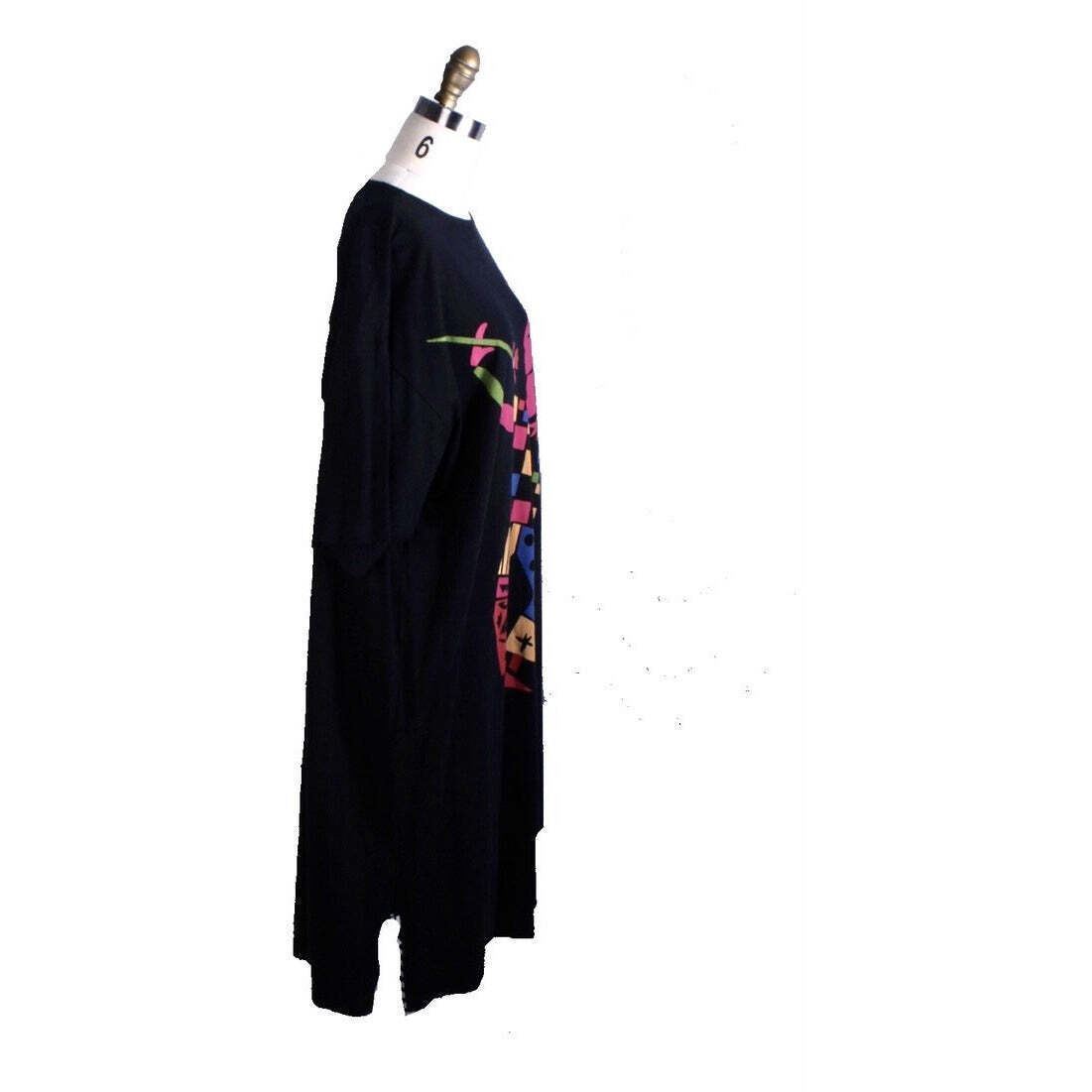 RARE VTG 1980s Marimekko Cotton Knit Clown Dress O/S Black Graphic Art Print
